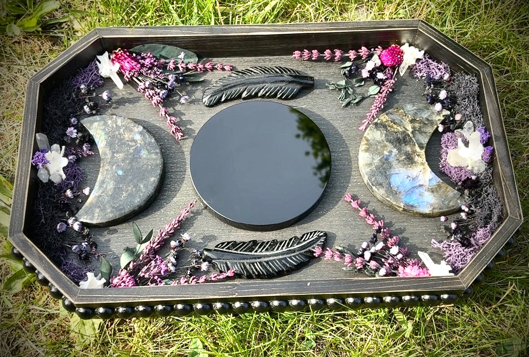 Veil Feather Triple Moon Scrying Mirror