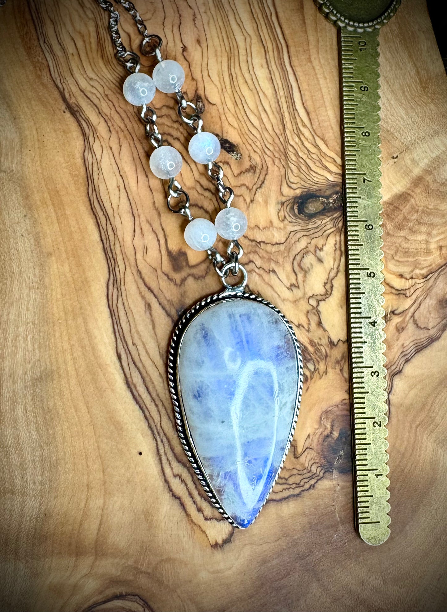 Large Rainbow Moonstone Teardrop Necklace