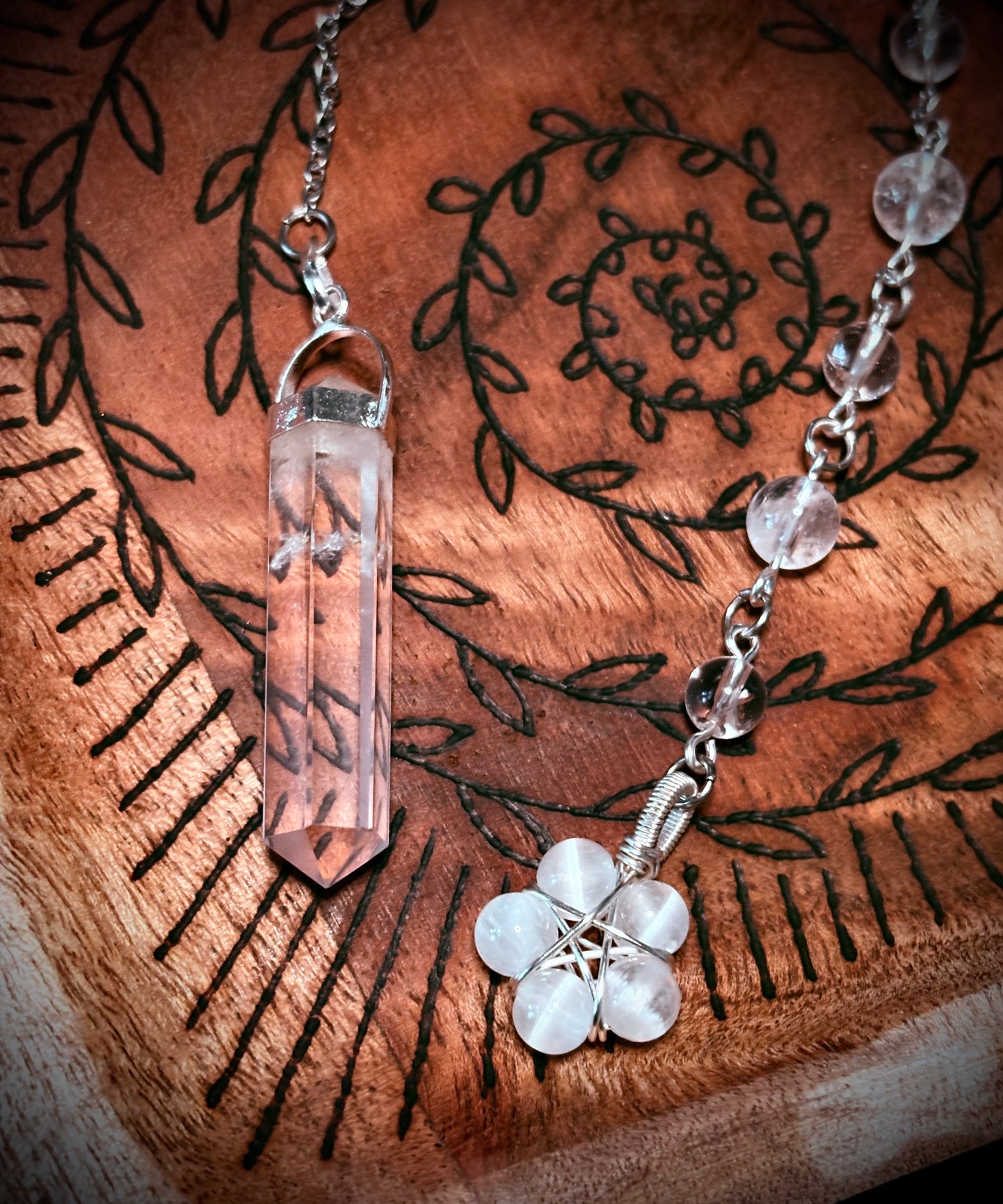 Burnt Raven x Magick Duke Clear Quartz & Selenite Pendulum