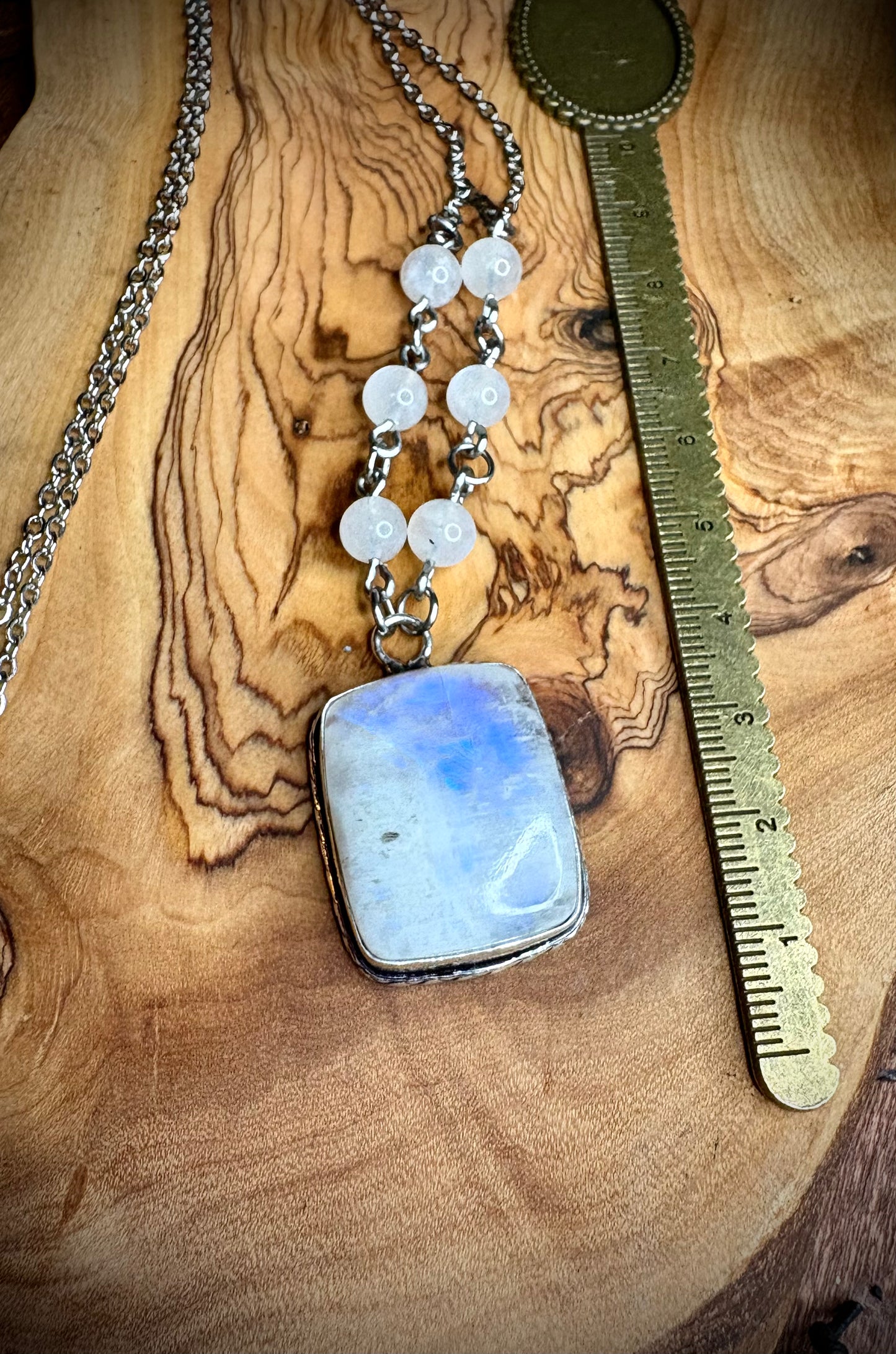 Rectangle Rainbow Moonstone Necklace