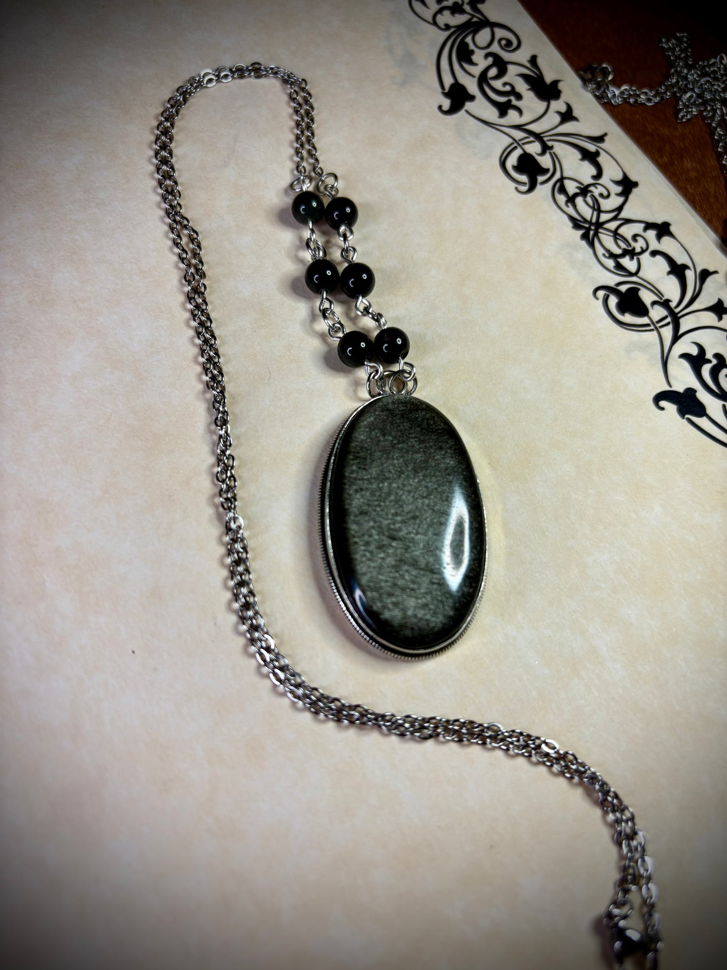 Oval Silver Sheen Obsidian Necklace 3