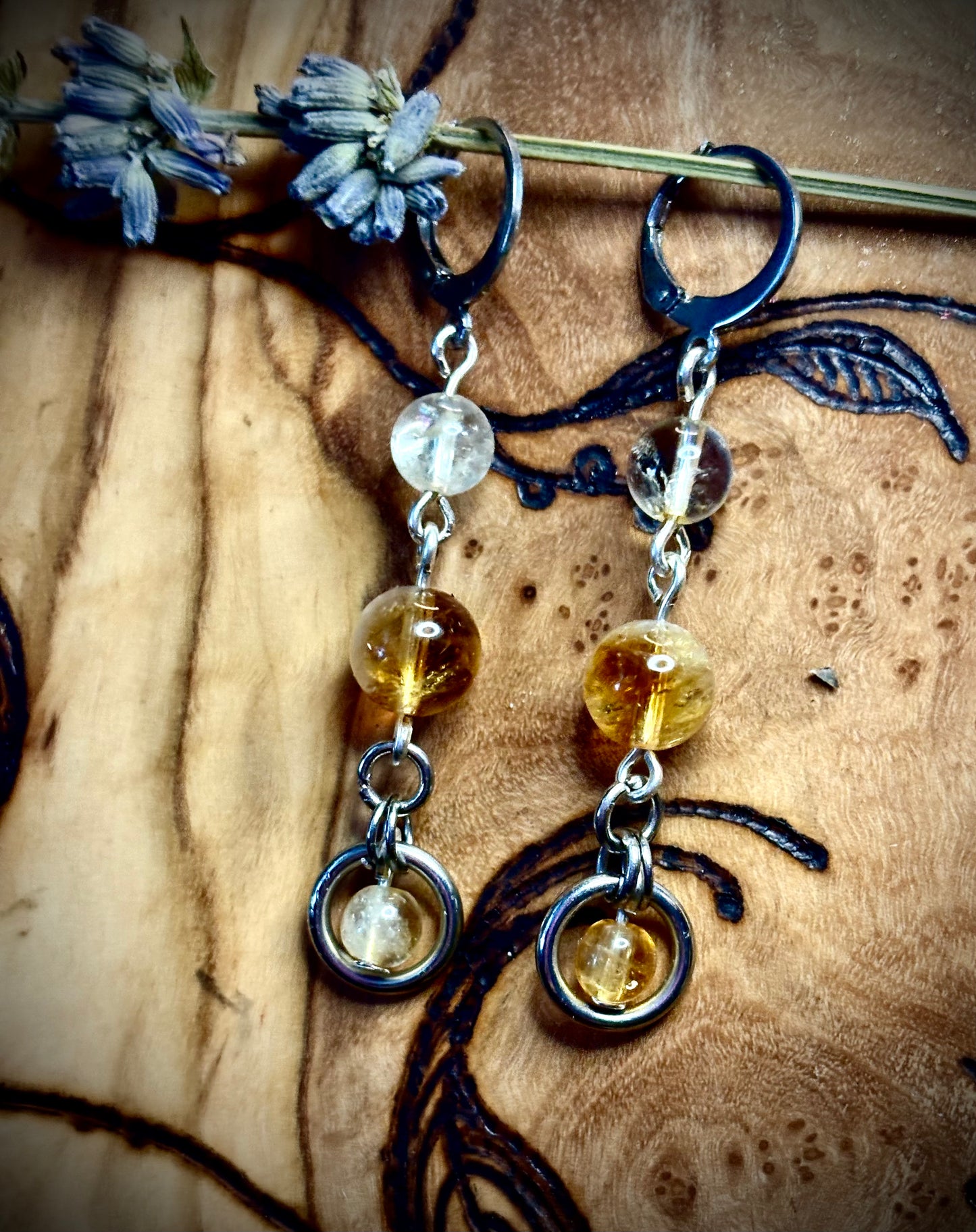 Citrine & Stainless Steel Earrings