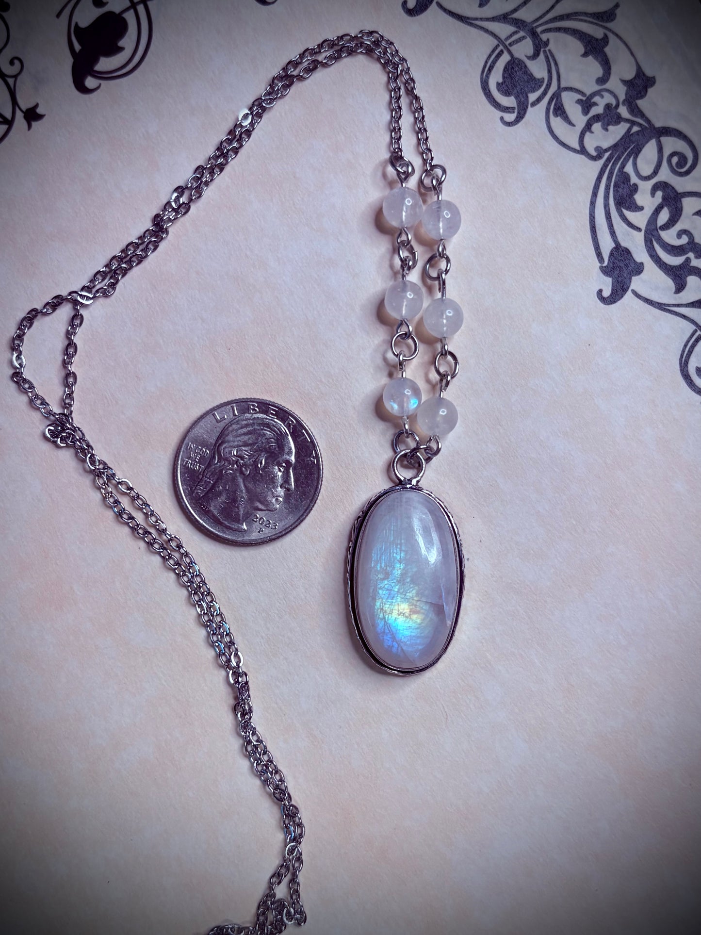 Rainbow Moonstone Oval Necklace