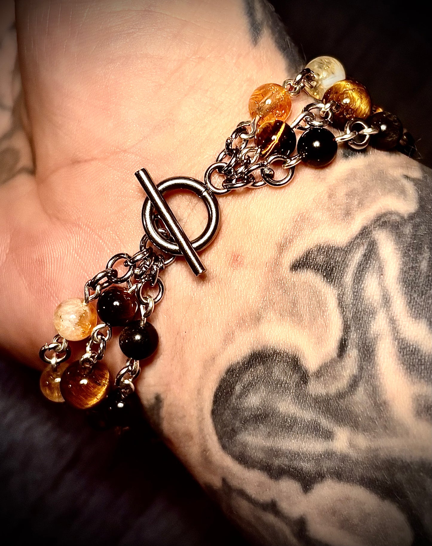 Citrine, Tiger’s Eye & Gold Sheen Obsidian Trinity Bracelet