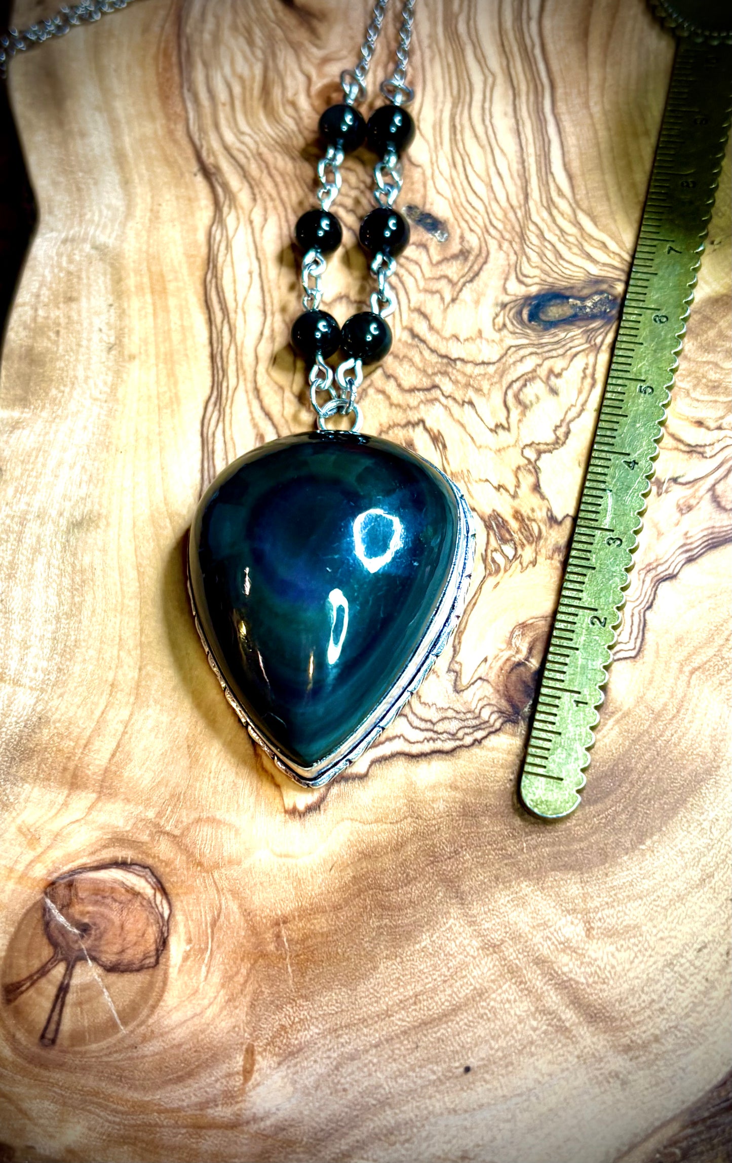 Large Rainbow Obsidian Shield Necklace