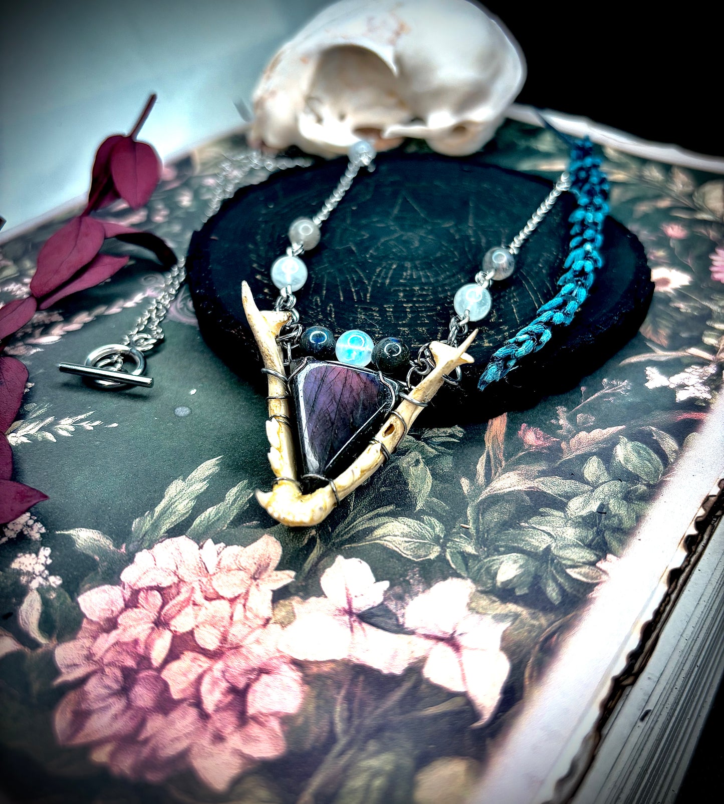 Feline jaw purple labradorite necklace