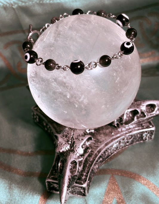 Nazar & Silver Sheen Obsidian Protection Bracelet