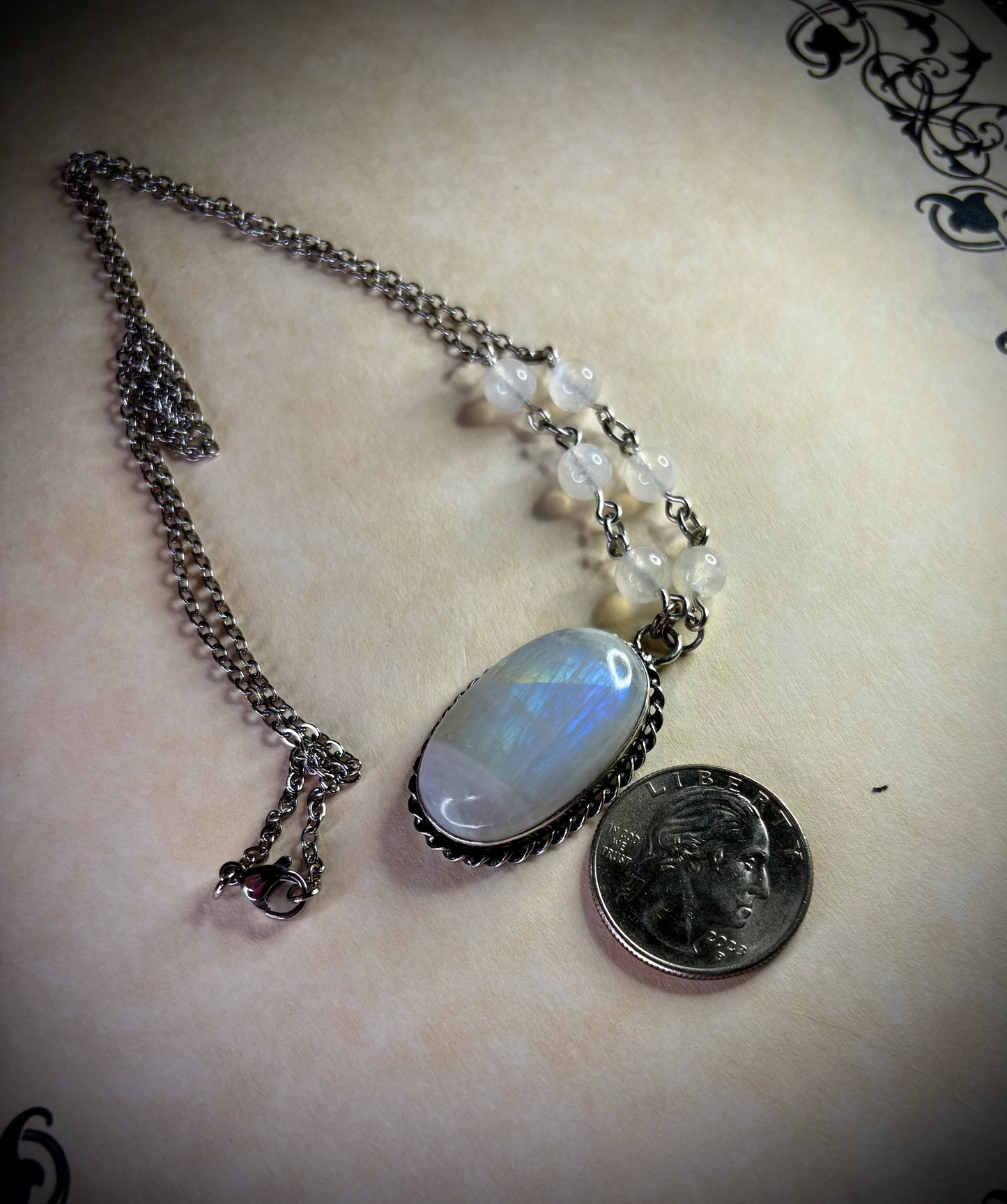 Rainbow Moonstone Oval Necklace 2