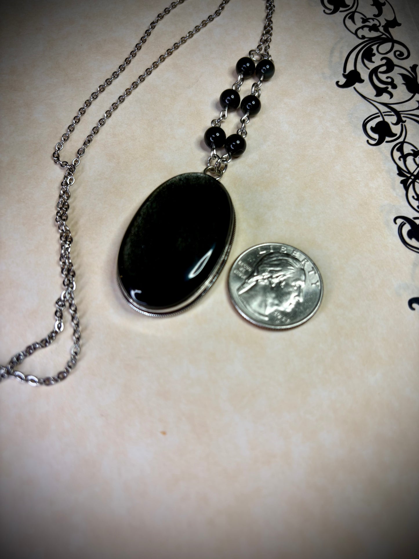 Oval Silver Sheen Obsidian Necklace 1