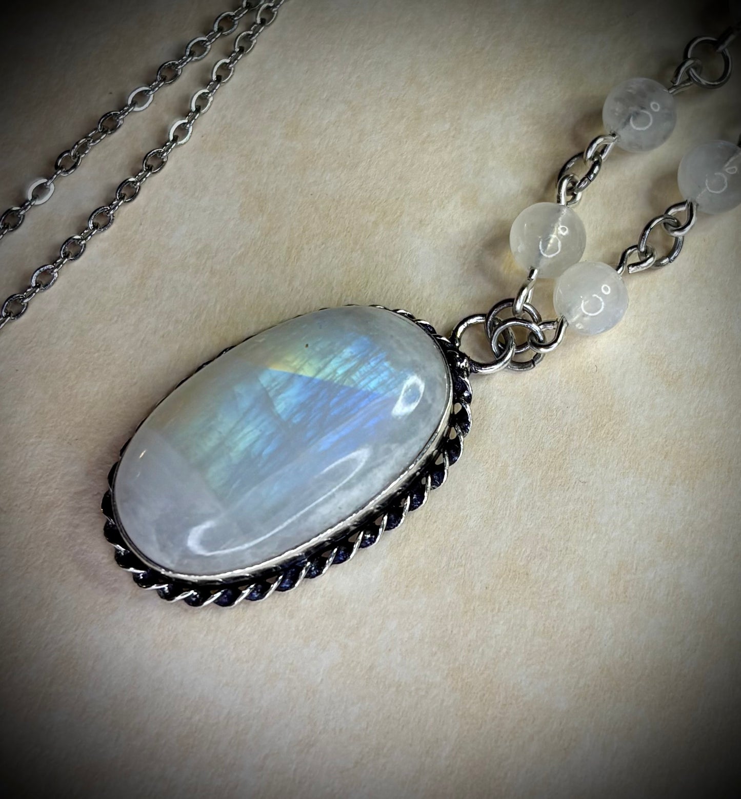 Rainbow Moonstone Oval Necklace 2