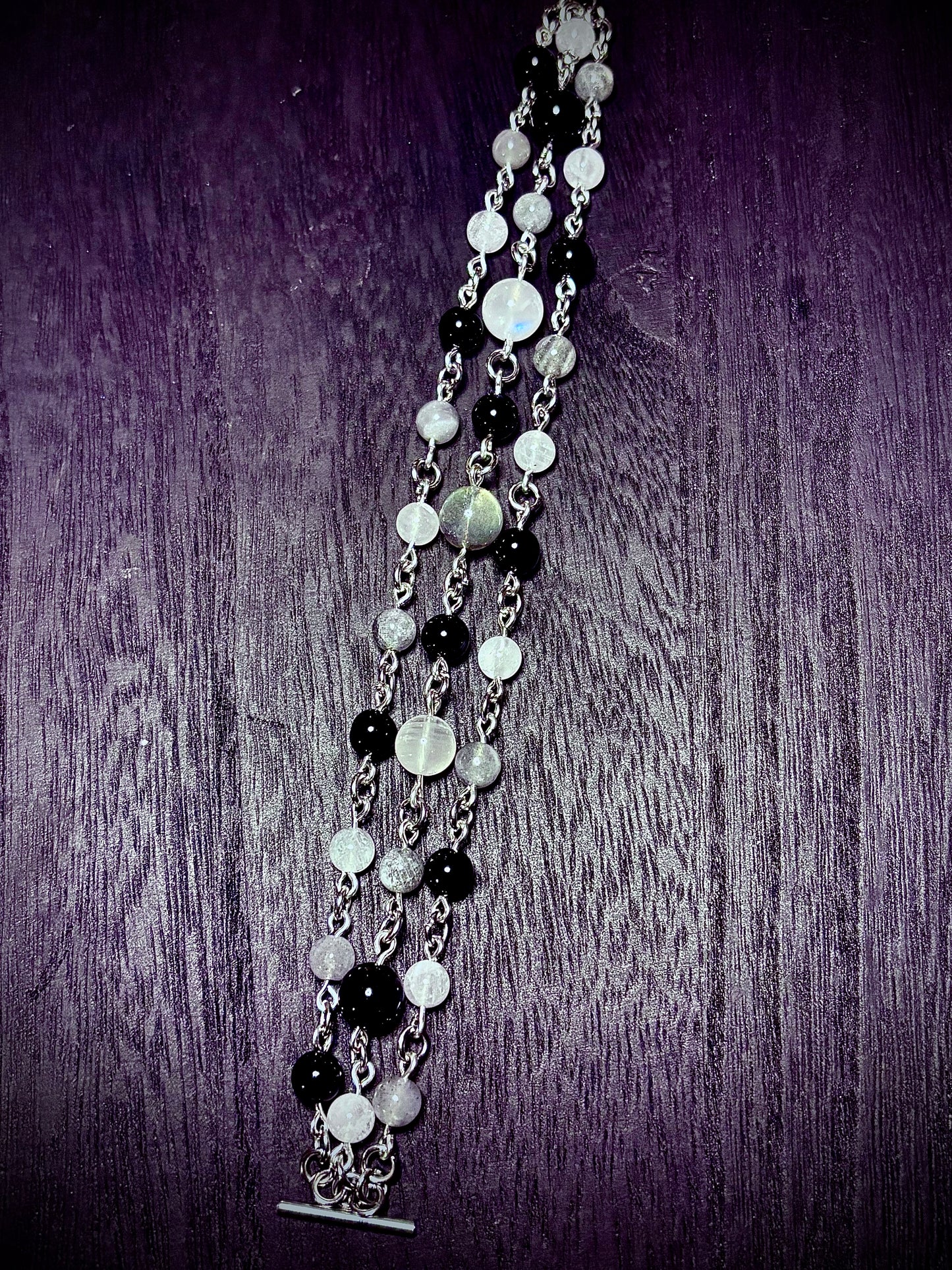 Black Obsidian, Labradorite & Moonstone Trinity Bracelet
