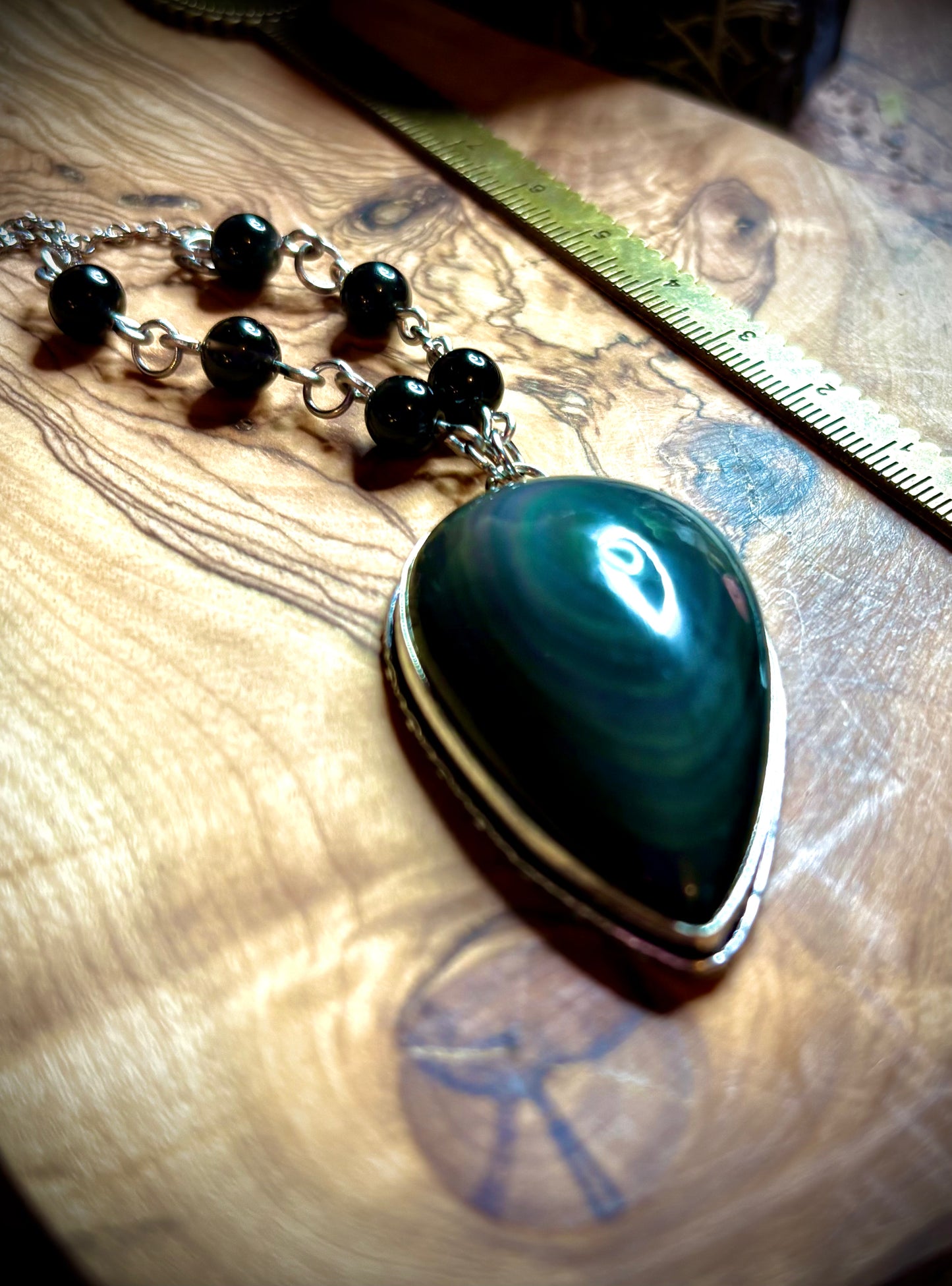 Large Rainbow Obsidian Teardrop Necklace