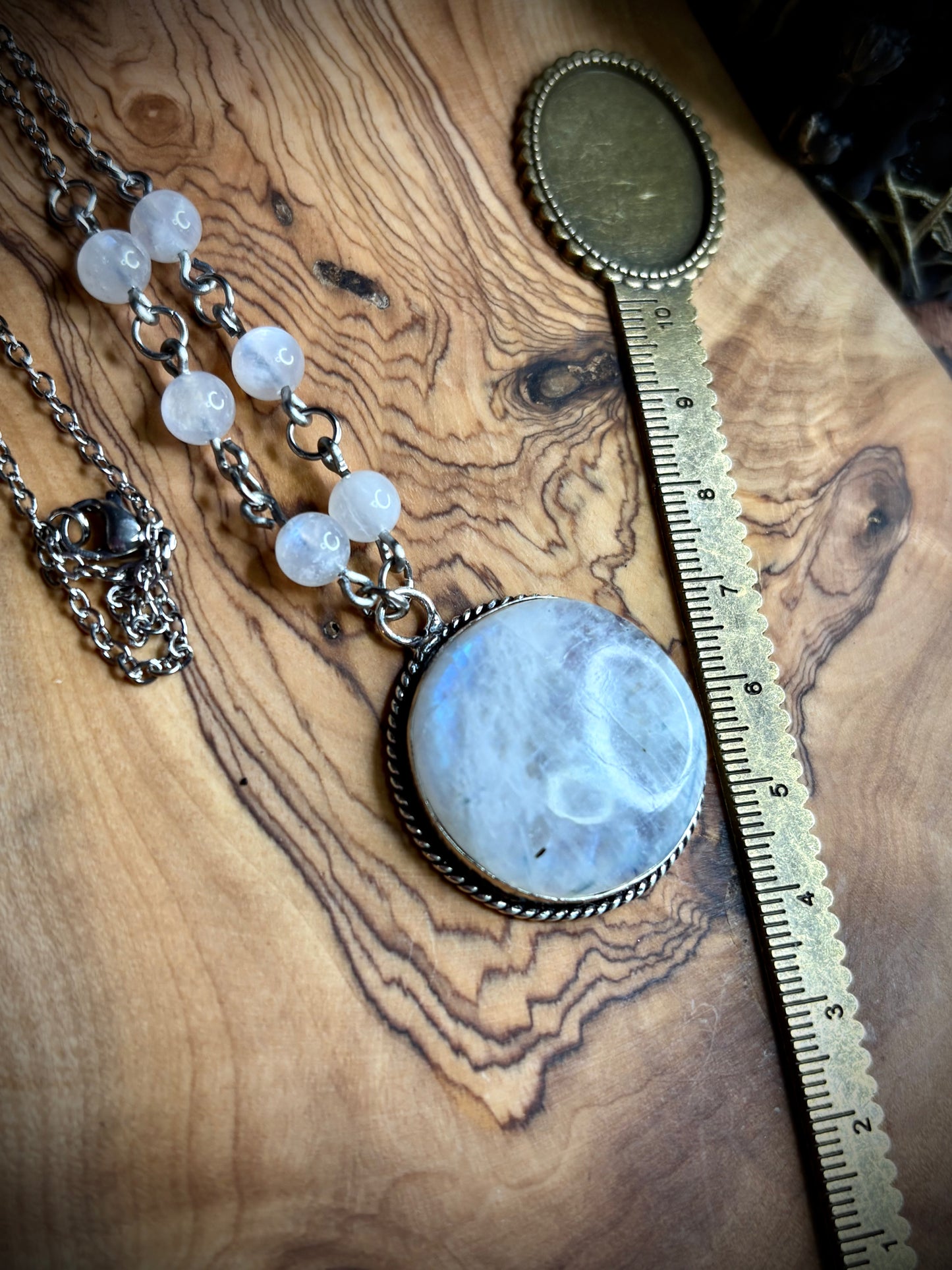 Large Round Rainbow Moonstone Necklace