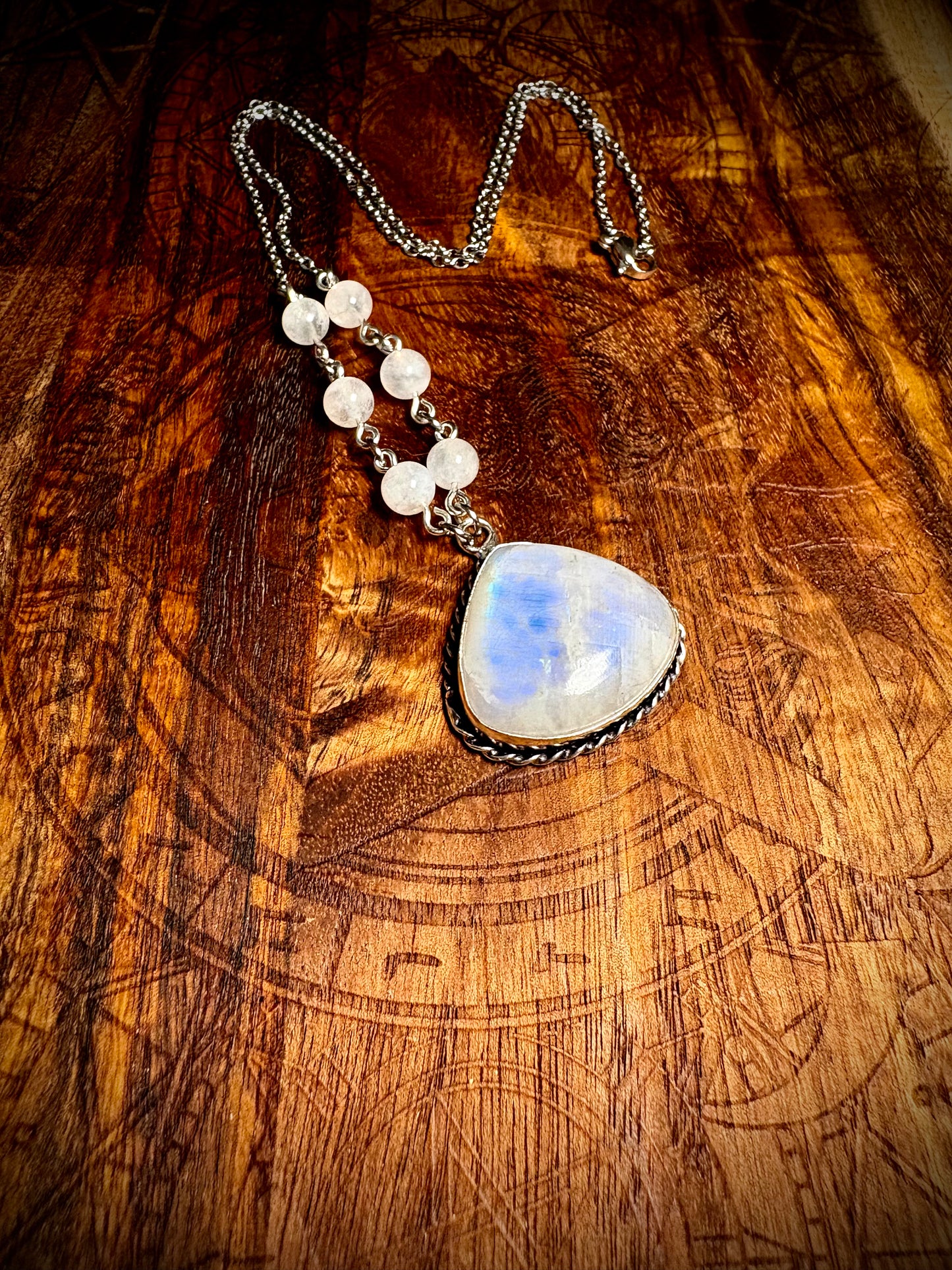 Blue Glow Moonstone Teardrop Necklace