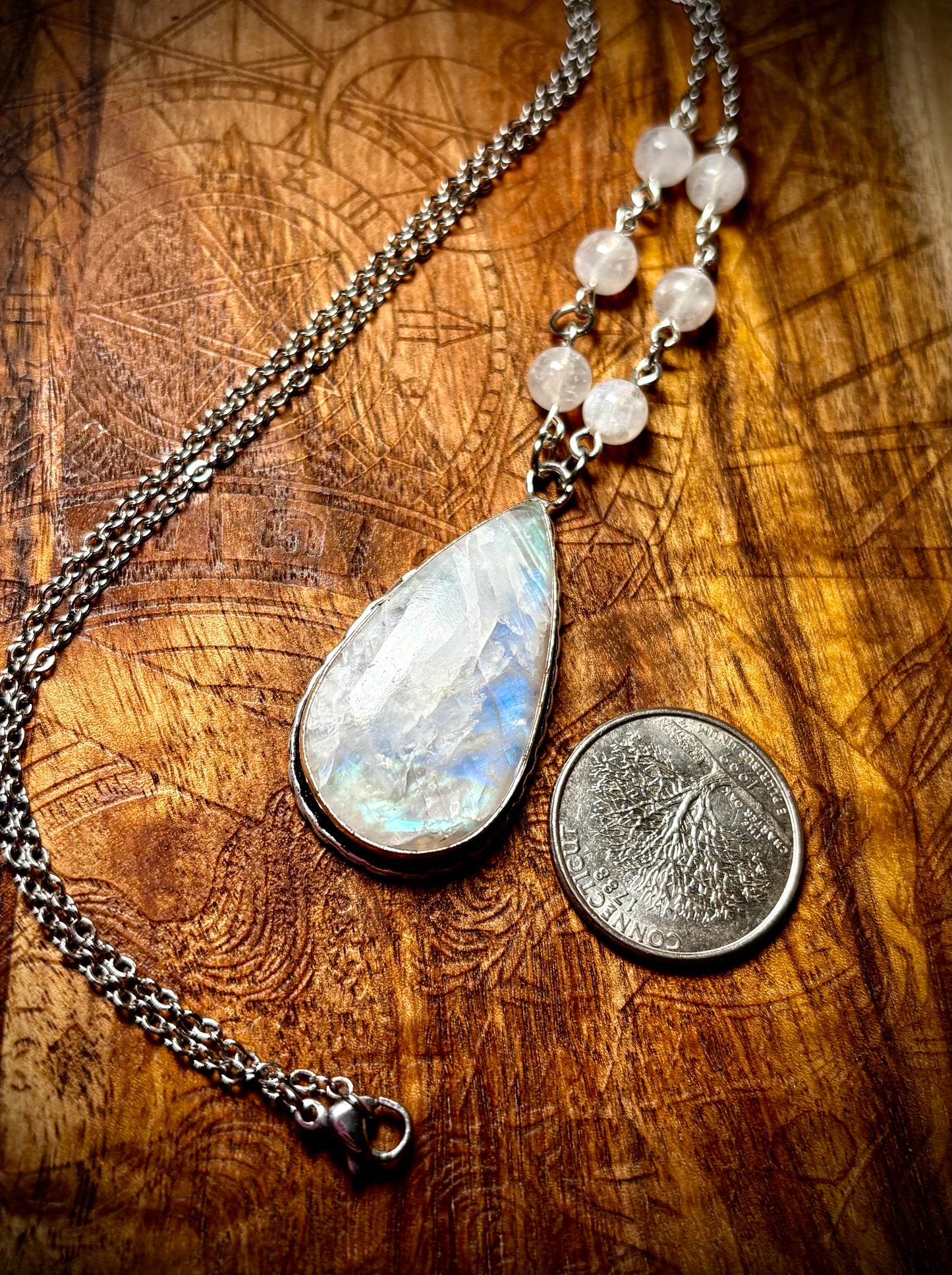 Blue Veil Moonstone Teardrop Necklace