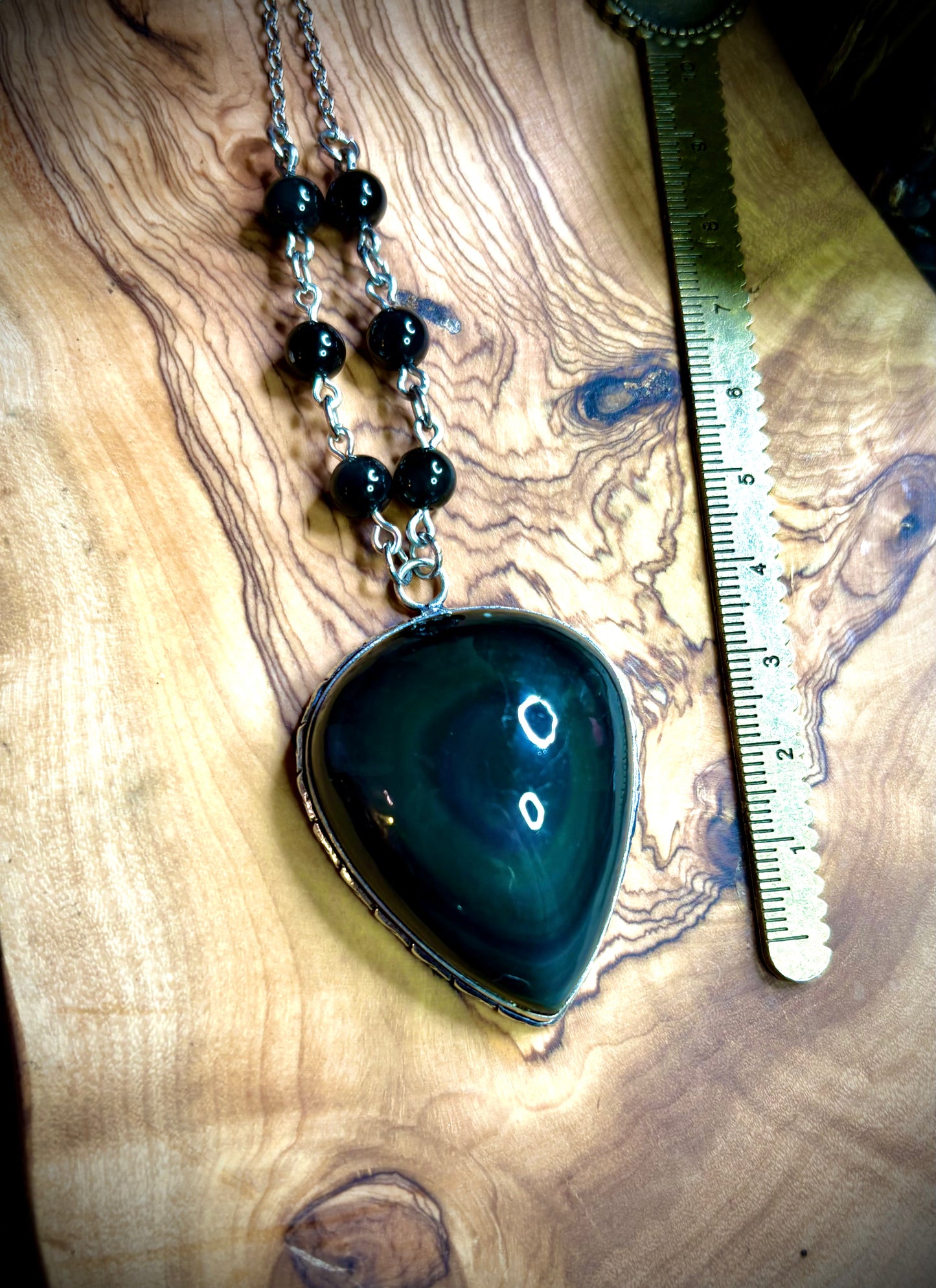 Large Rainbow Obsidian Shield Necklace
