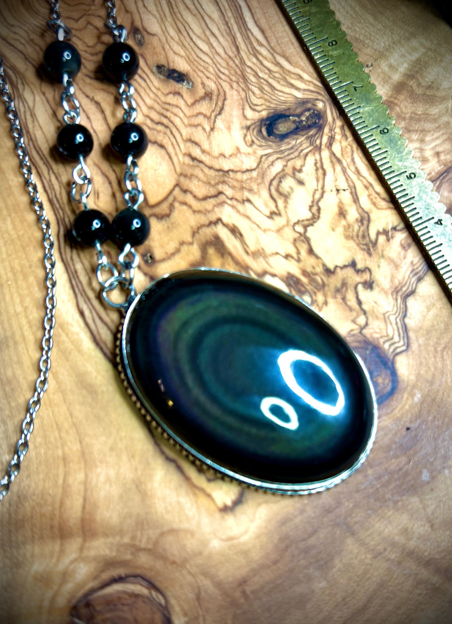 Large Rainbow Obsidian Oval Necklace 2