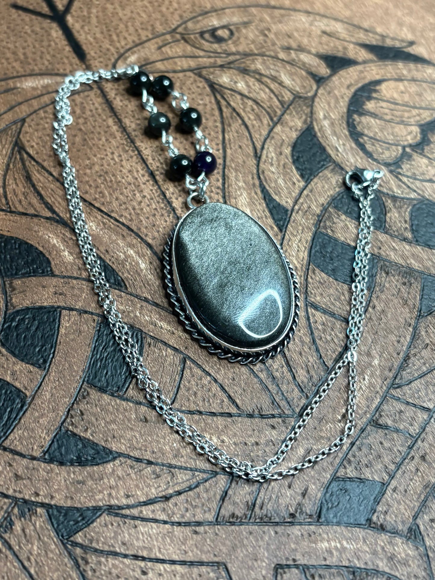 Oval Silver Sheen Obsidian Necklace 2