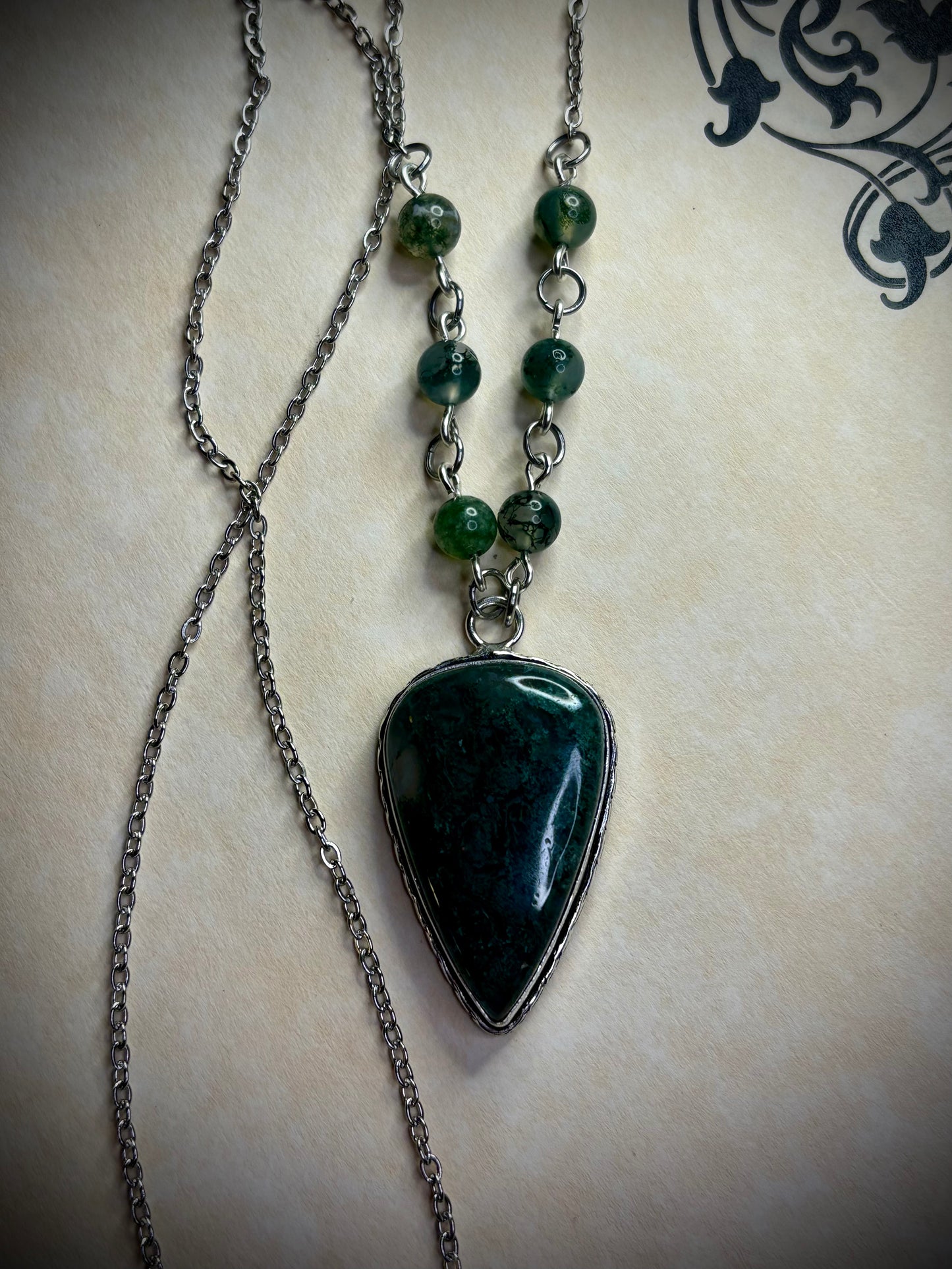 Moss Agate Teardrop Necklace