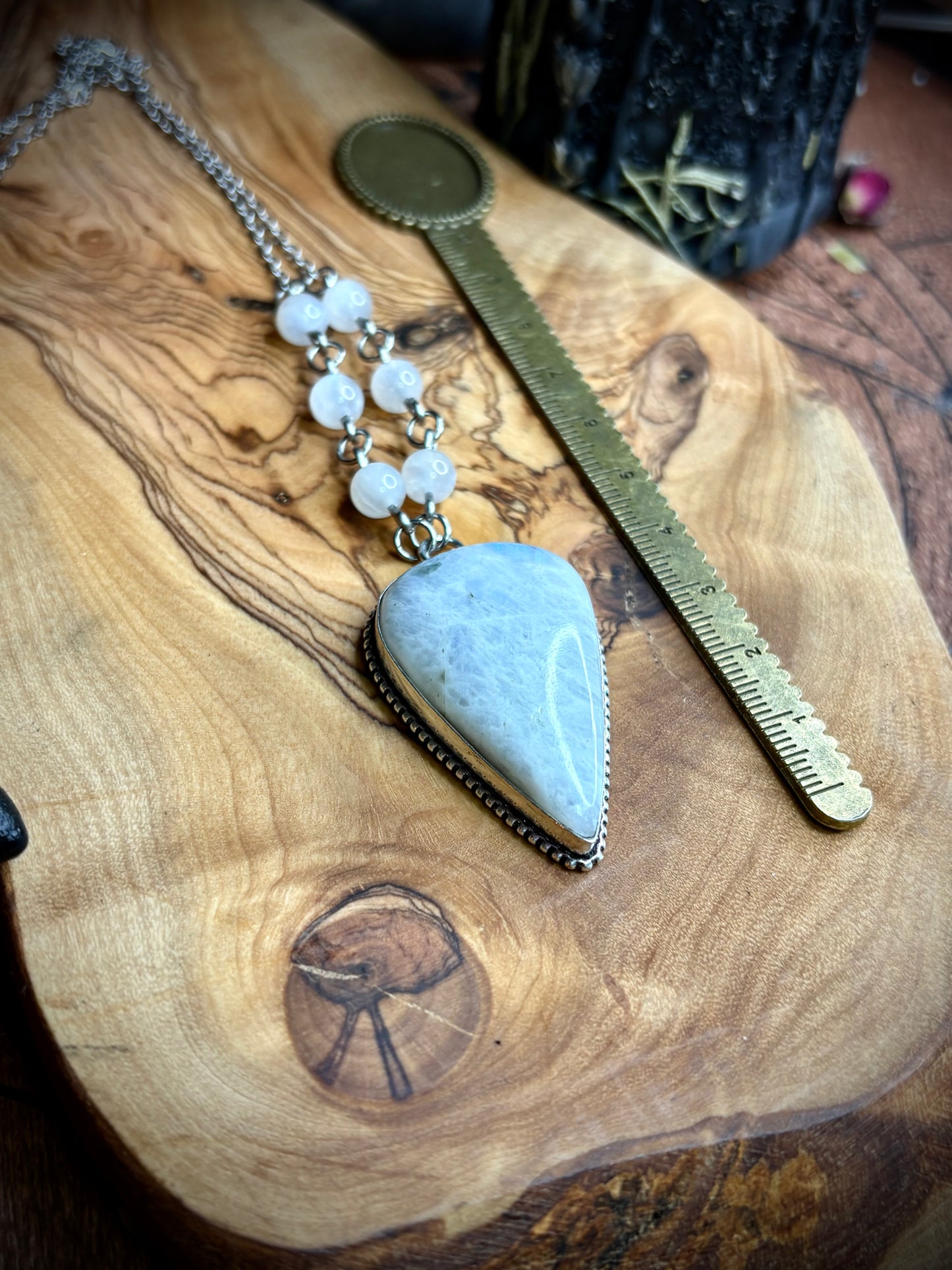 Large Rainbow Moonstone Shield Necklace