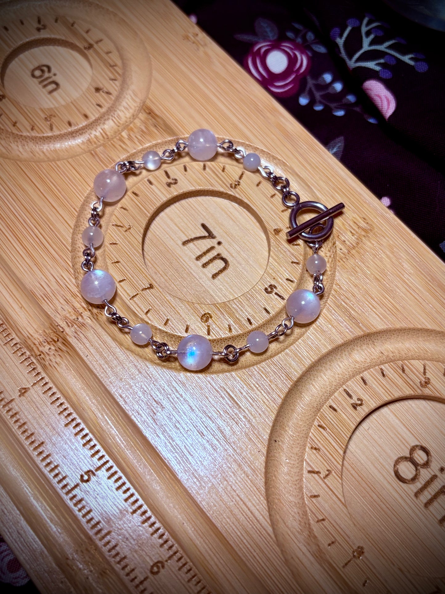 Rainbow Moonstone Bracelet • Stainless Steel • Toggle Clasp
