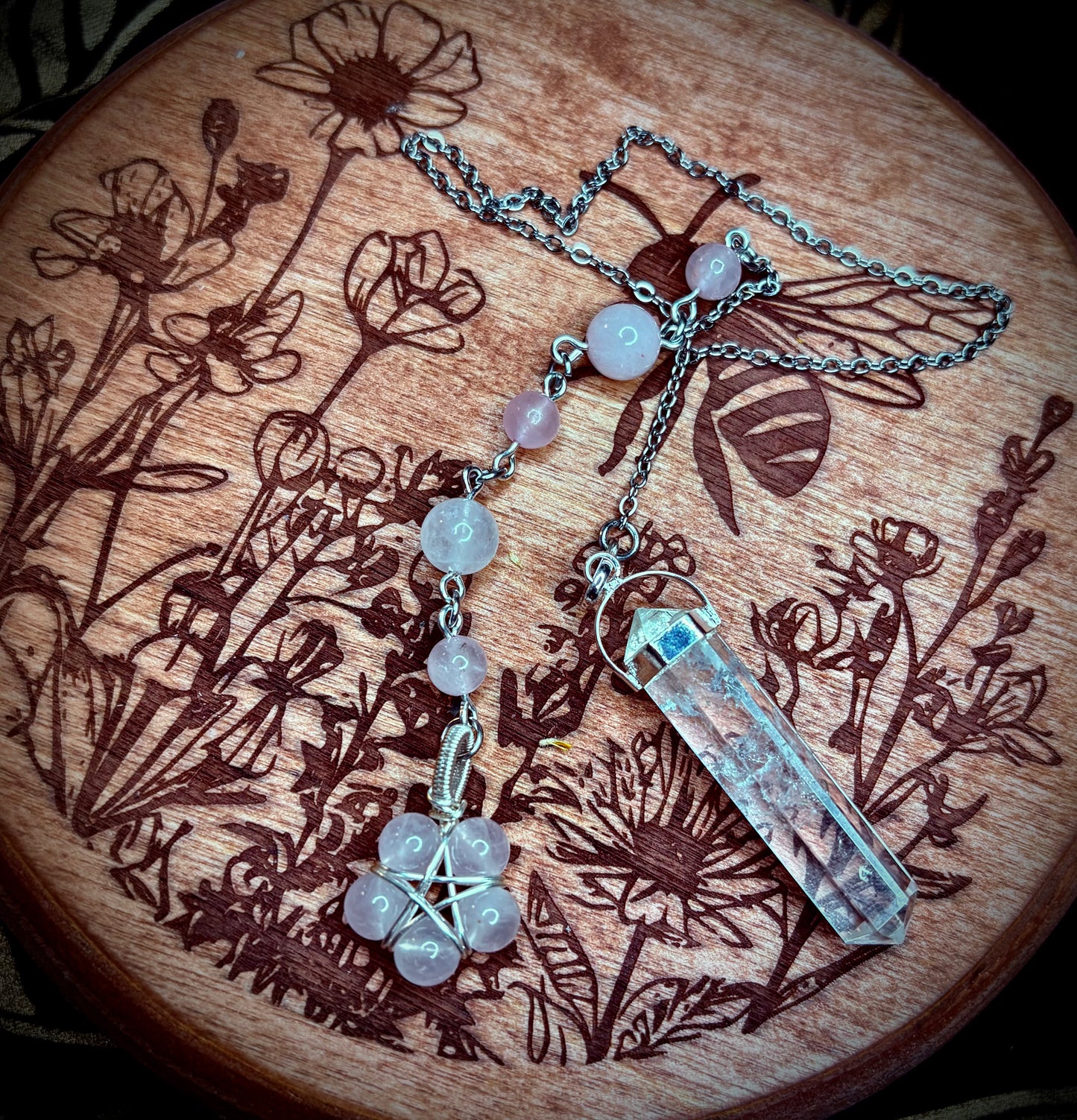 Burnt Raven x Magick Duke Quartz & Rose Quartz Pendulum