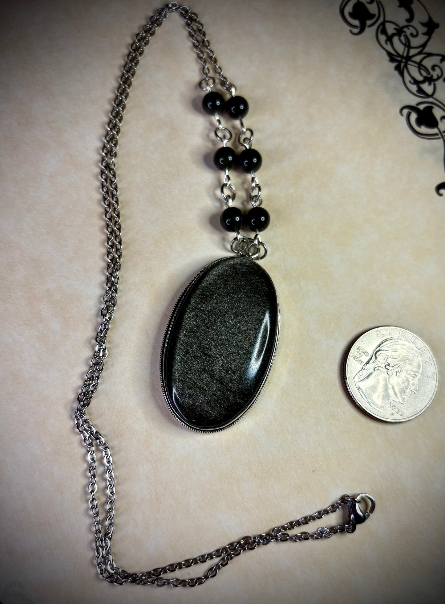 Oval Silver Sheen Obsidian Necklace 3