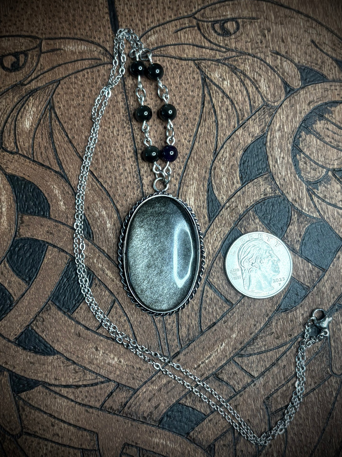Oval Silver Sheen Obsidian Necklace 2