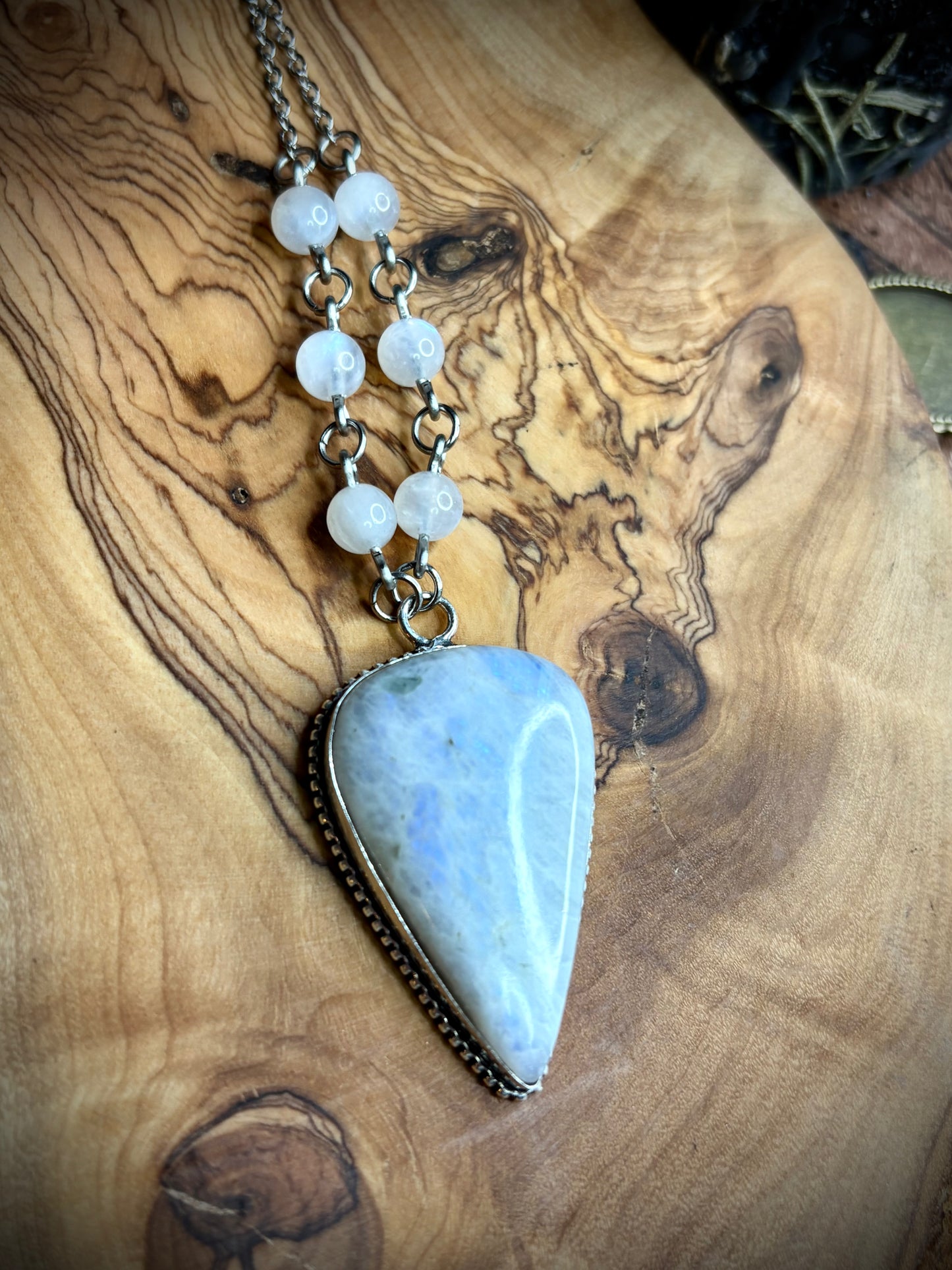 Large Rainbow Moonstone Shield Necklace