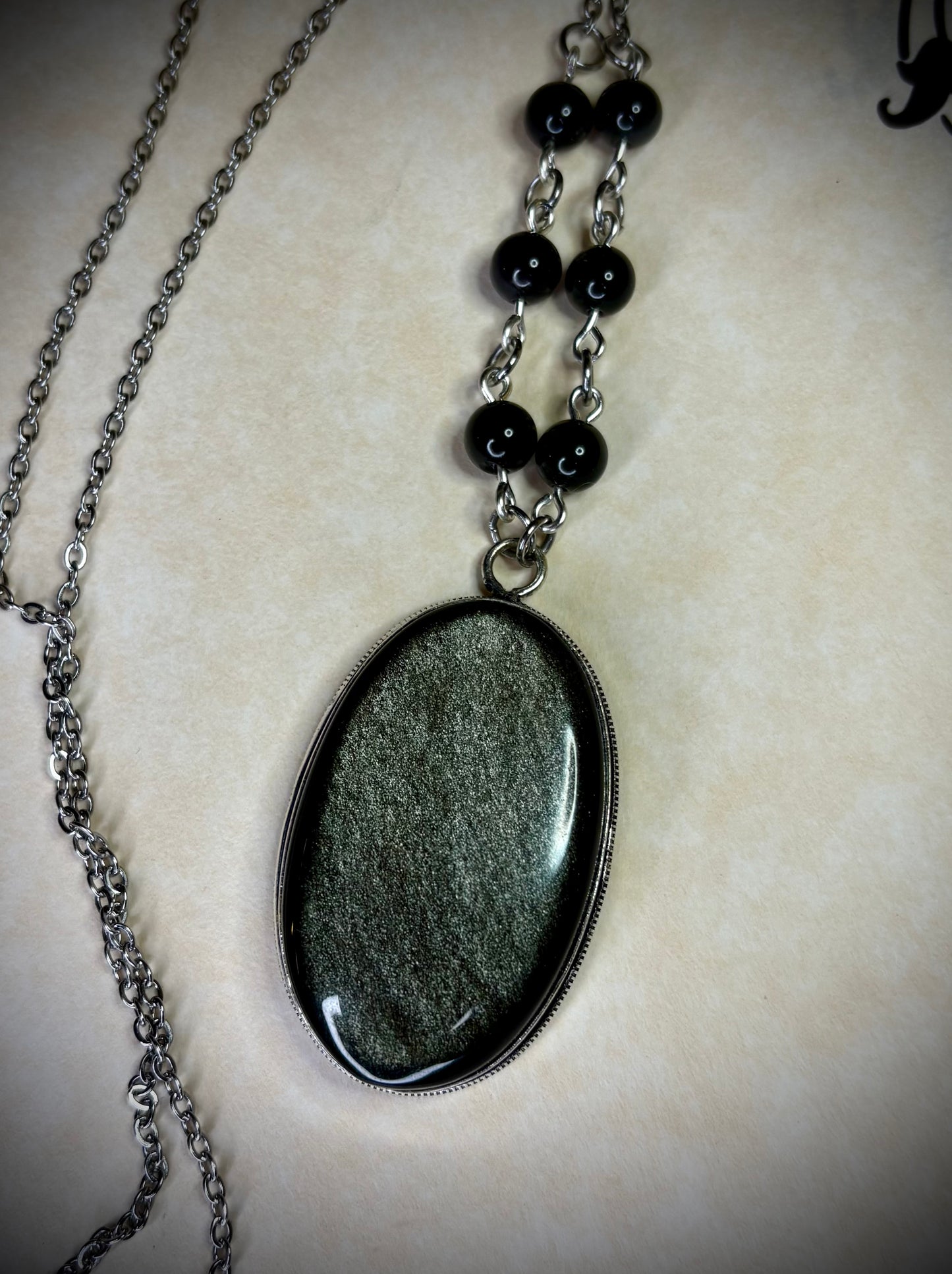 Oval Silver Sheen Obsidian Necklace 1
