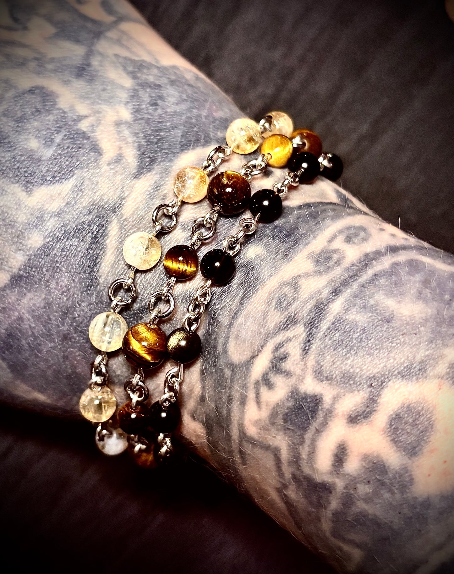 Citrine, Tiger’s Eye & Gold Sheen Obsidian Trinity Bracelet