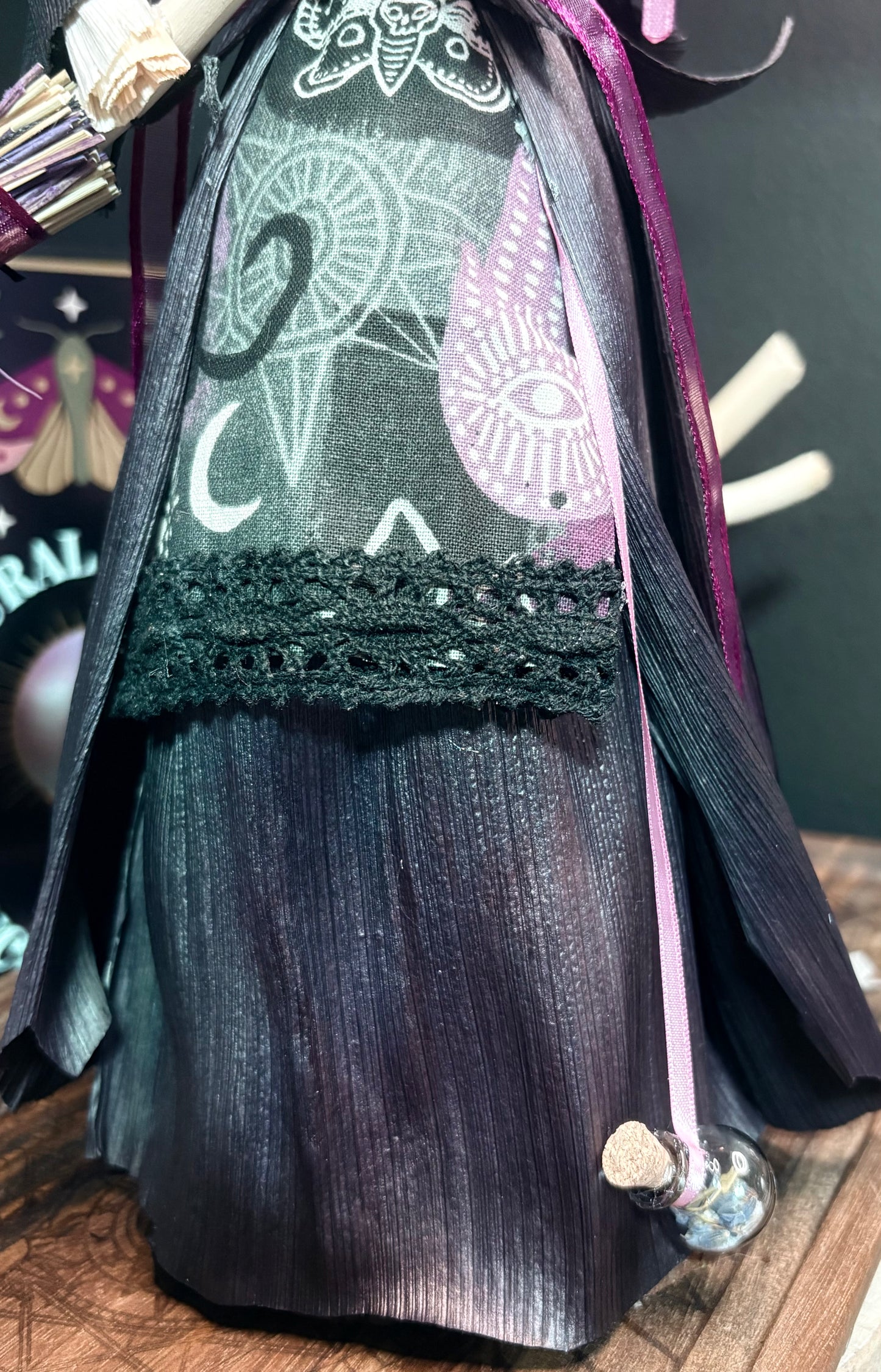 Crescent & Crystal — One-of-a-Kind Corn Husk Witch
