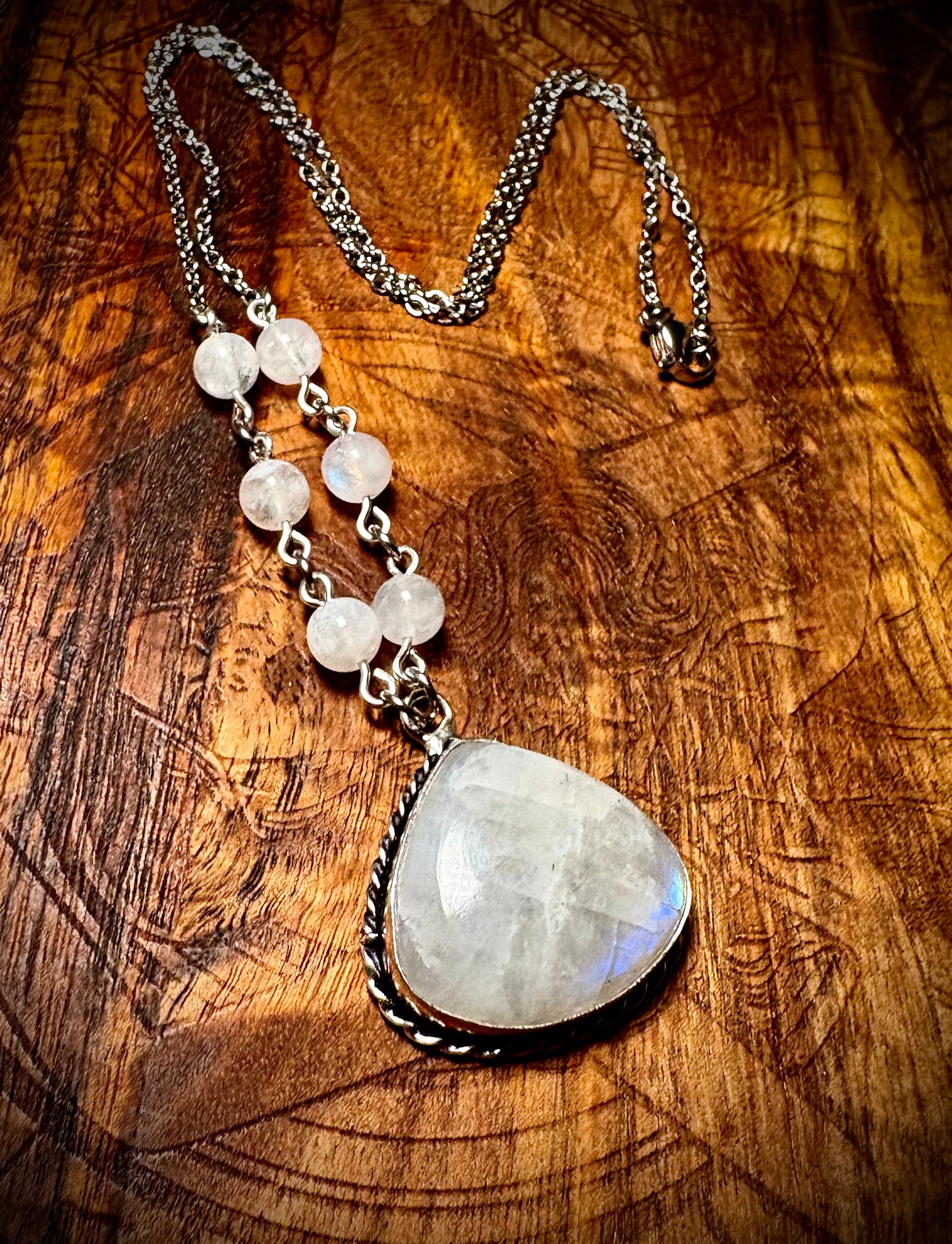 Blue Glow Moonstone Teardrop Necklace