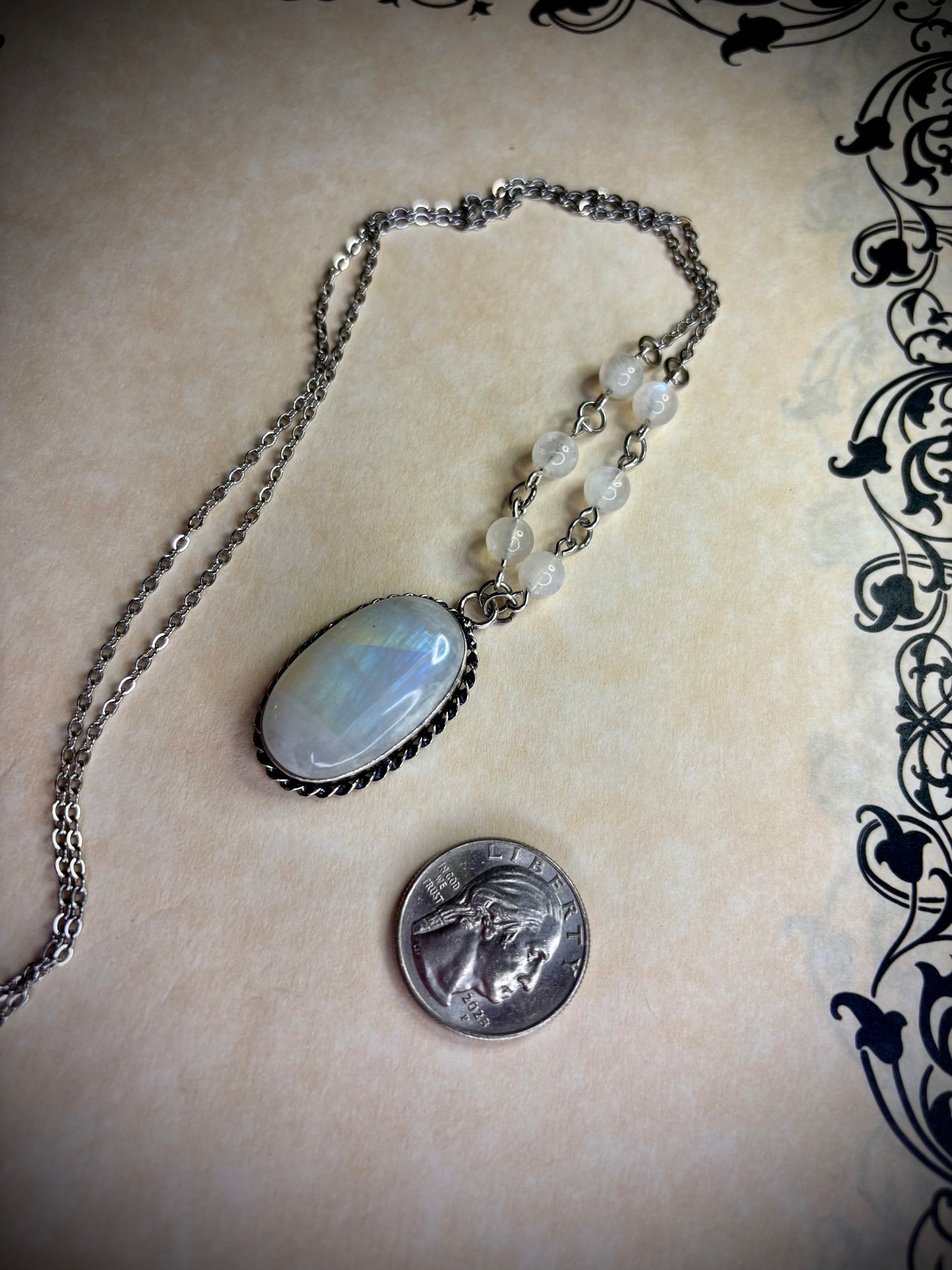 Rainbow Moonstone Oval Necklace 2