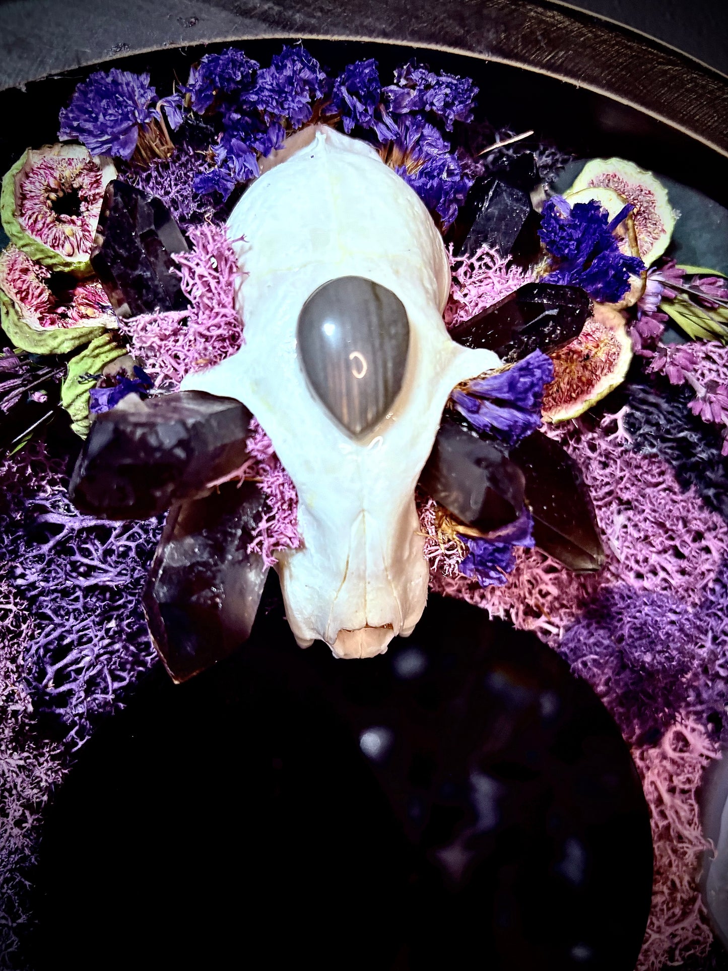 Moonlit Familiar — Obsidian Scrying Mirror Wall Hanging