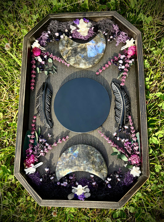 Veil Feather Triple Moon Scrying Mirror