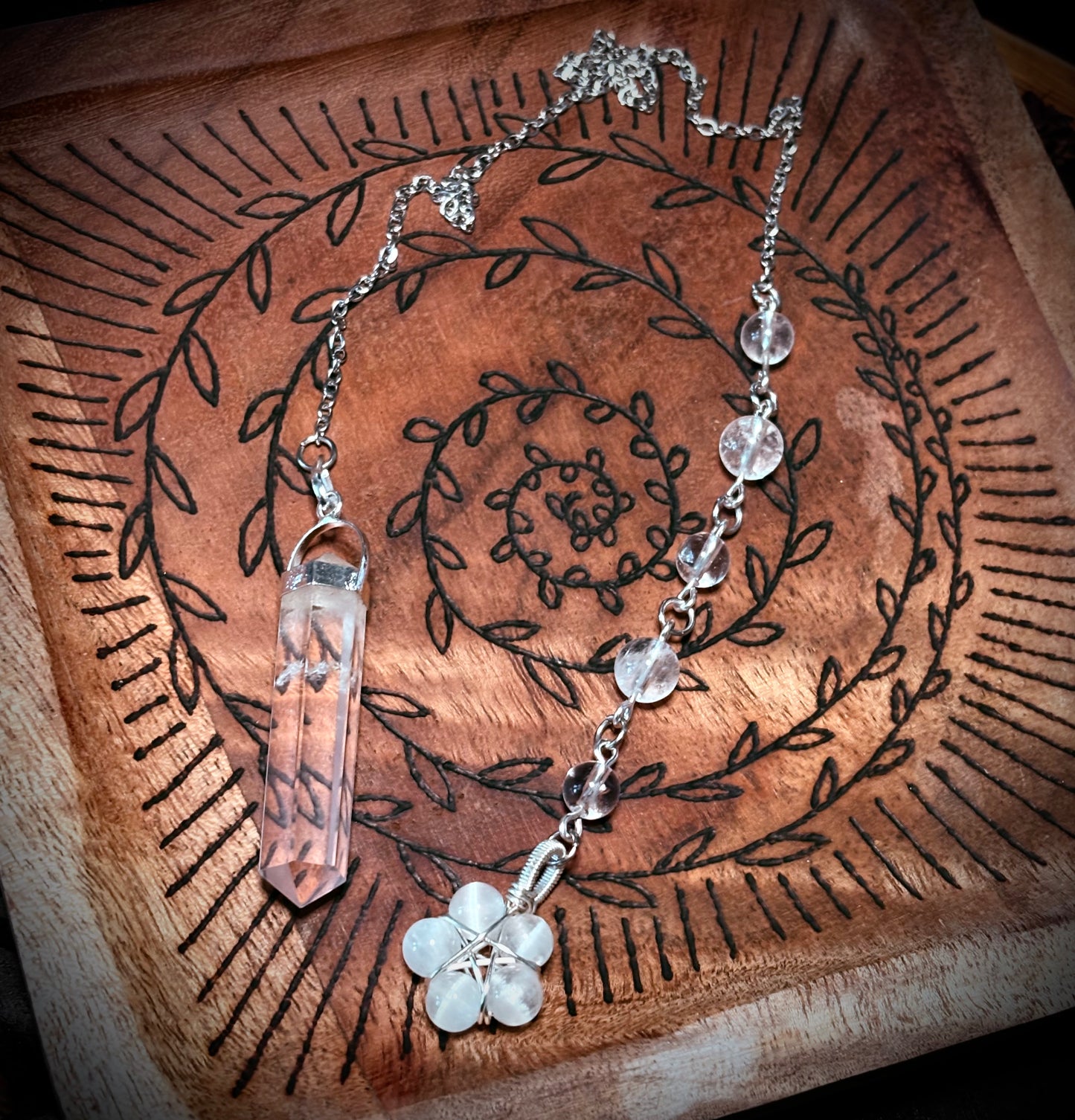 Burnt Raven x Magick Duke Clear Quartz & Selenite Pendulum