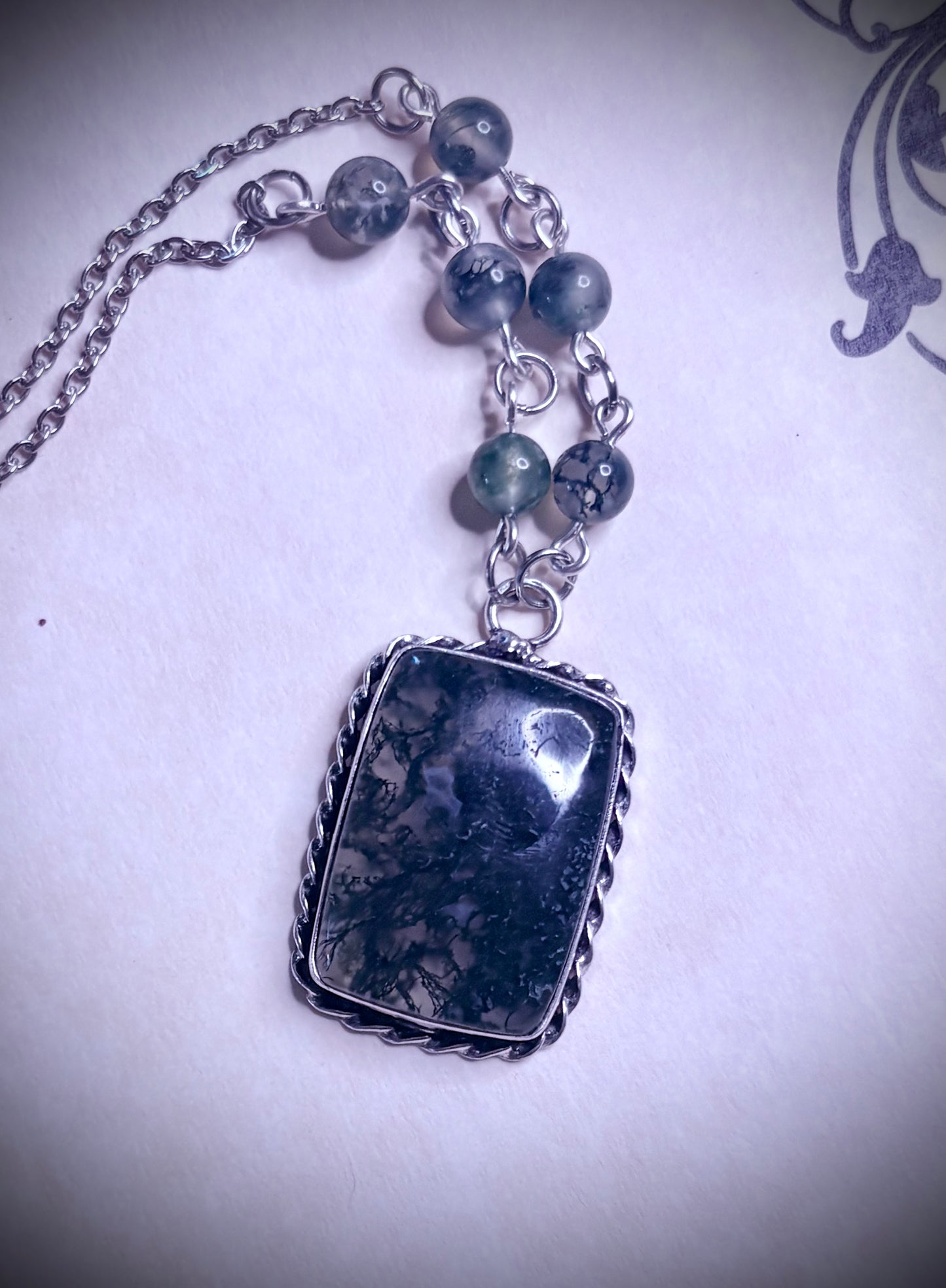 Moss Agate rectangle Necklace