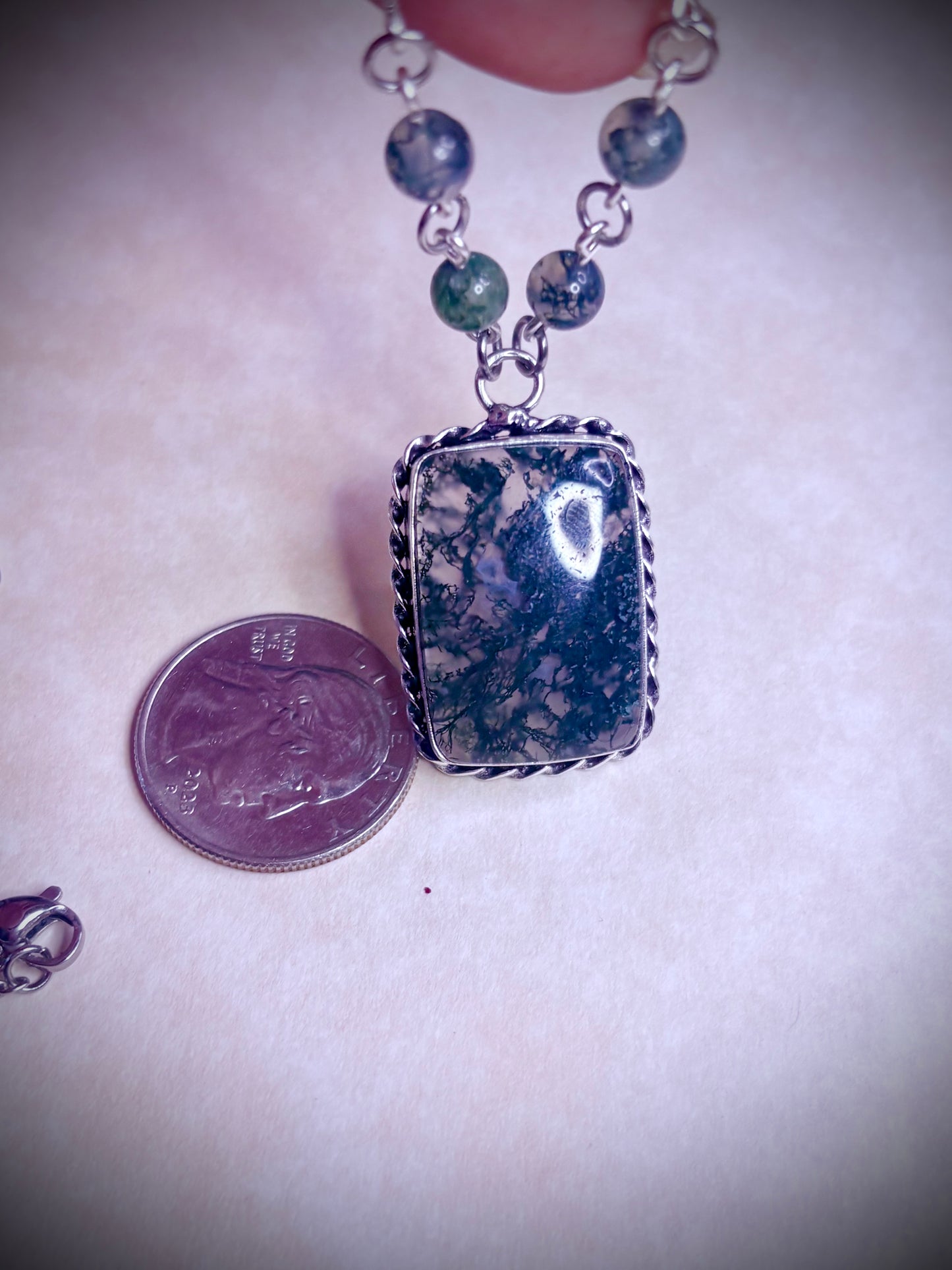 Moss Agate rectangle Necklace