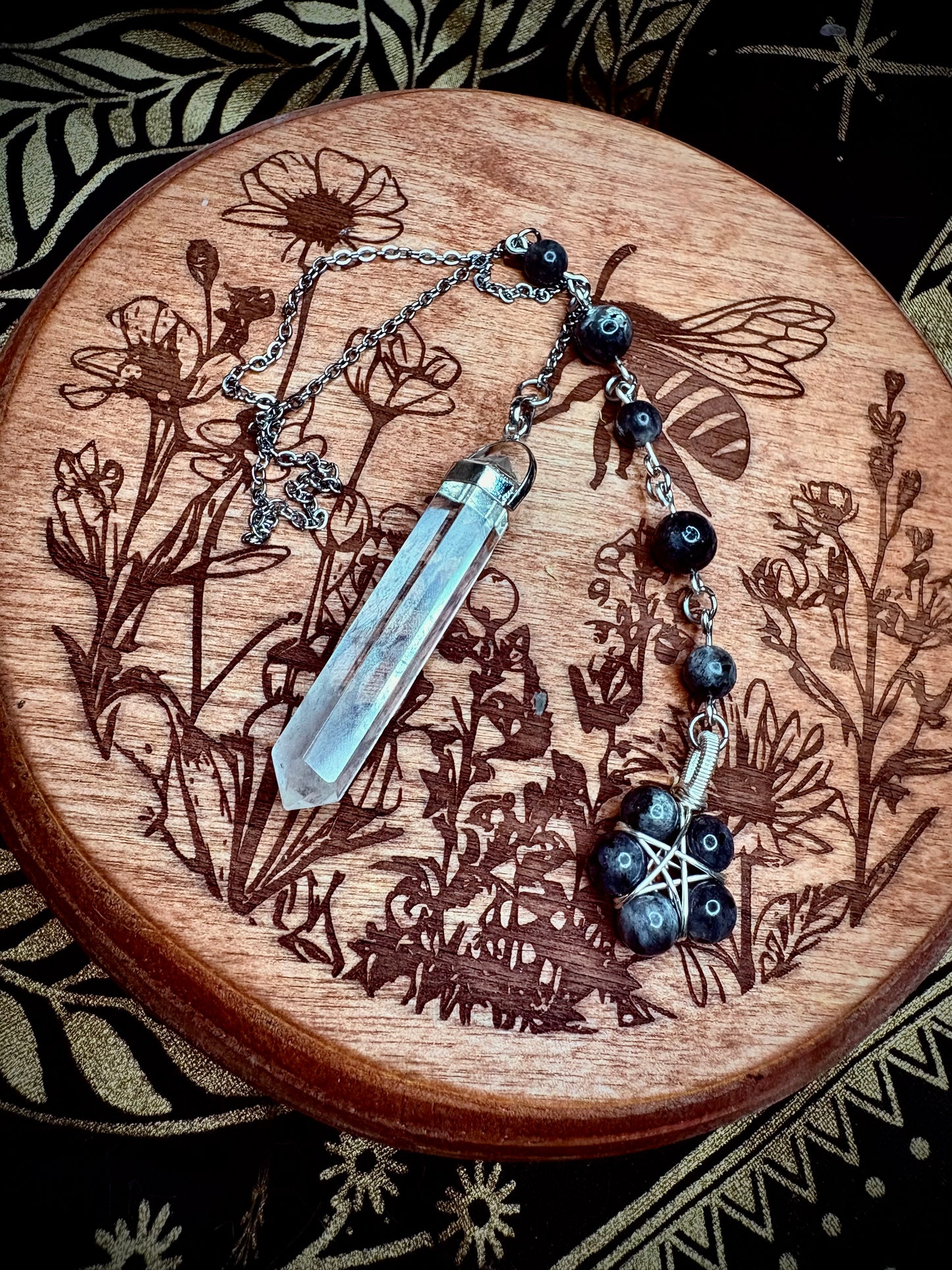 Burnt Raven x Magick Duke Quartz & Larvakite “Black Moonstone” Pendulum