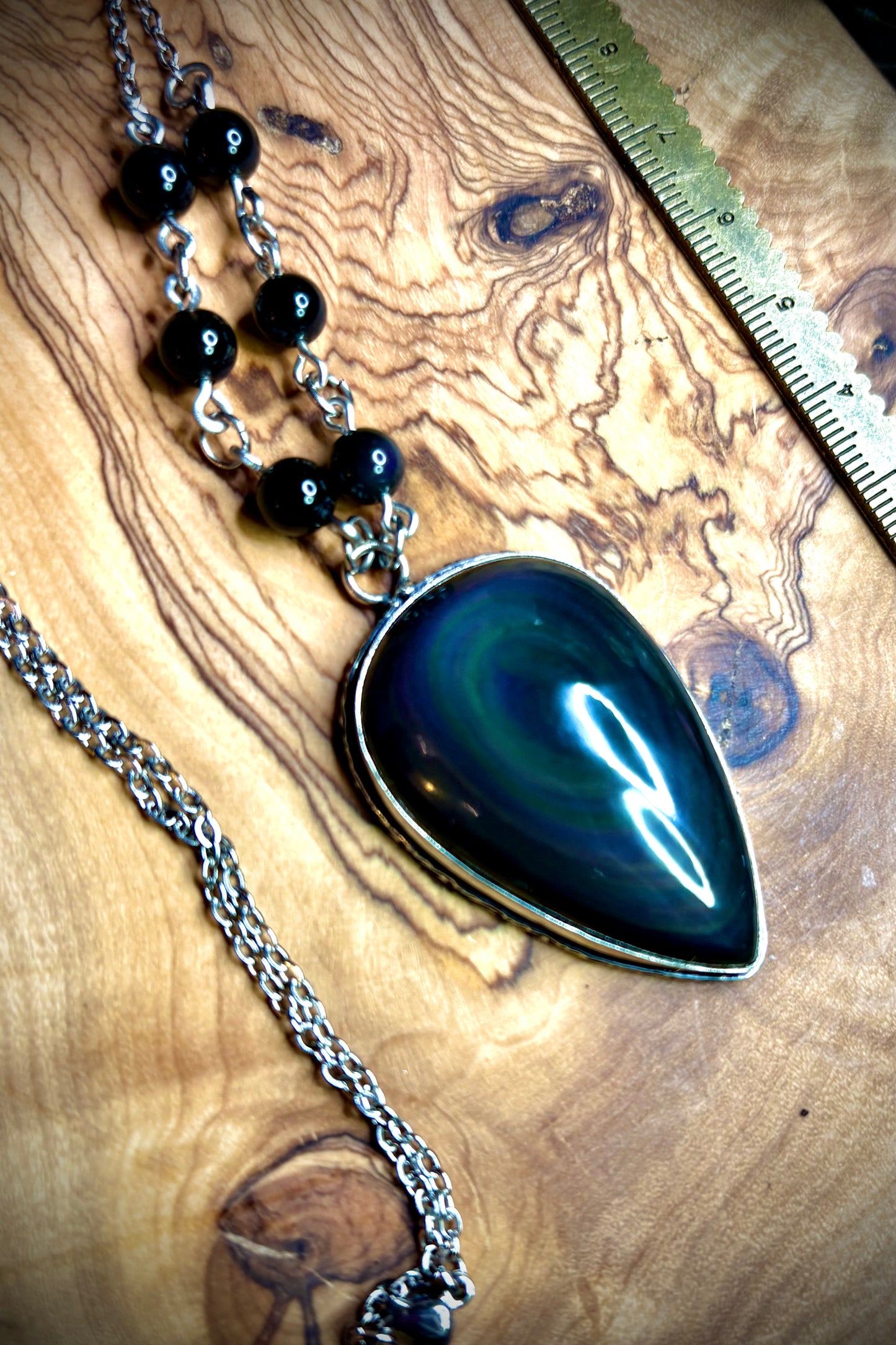 Large Rainbow Obsidian Teardrop Necklace