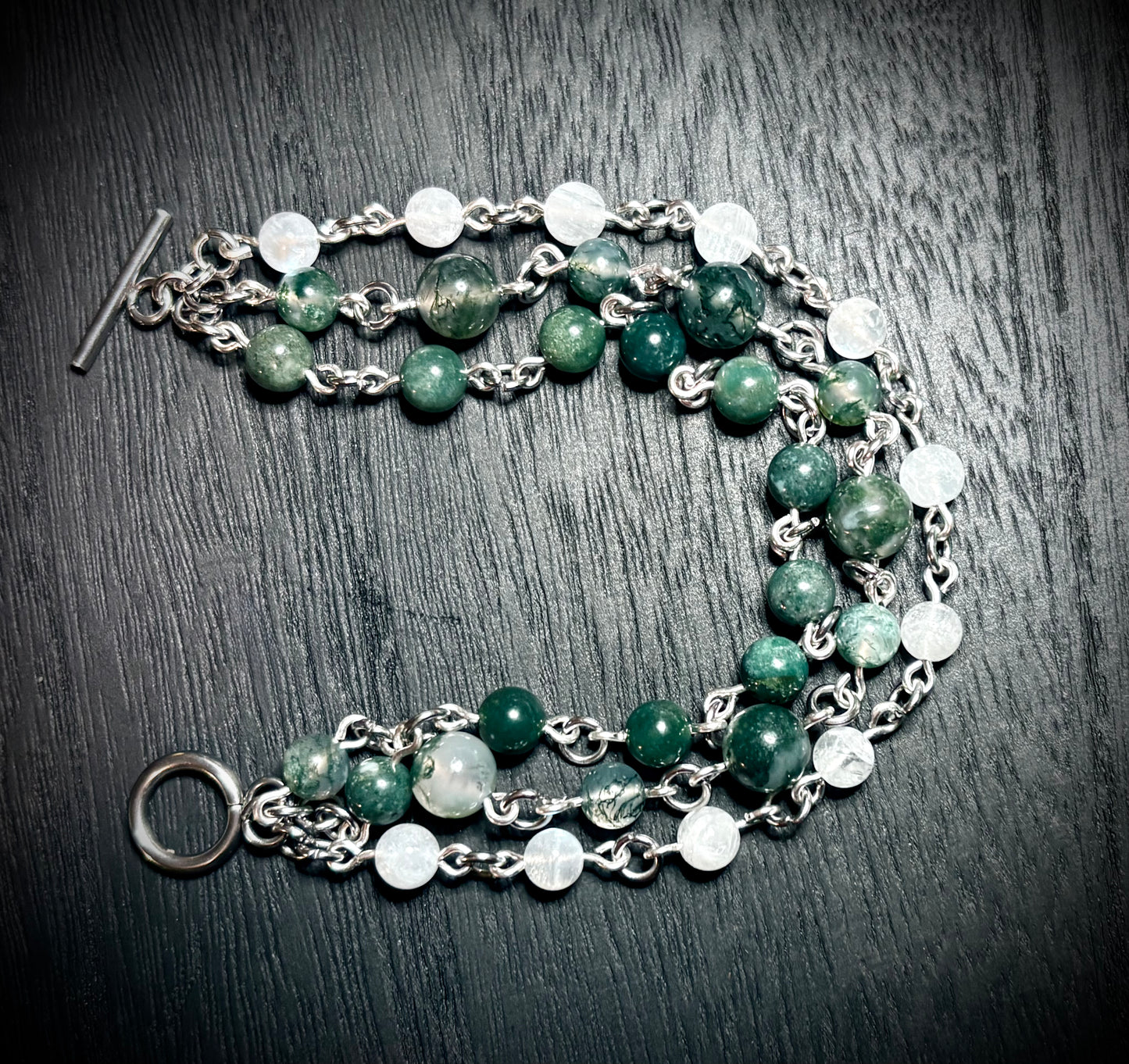 Moss Agate & Moonstone Trinity Bracelet