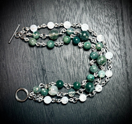 Moss Agate & Moonstone Trinity Bracelet
