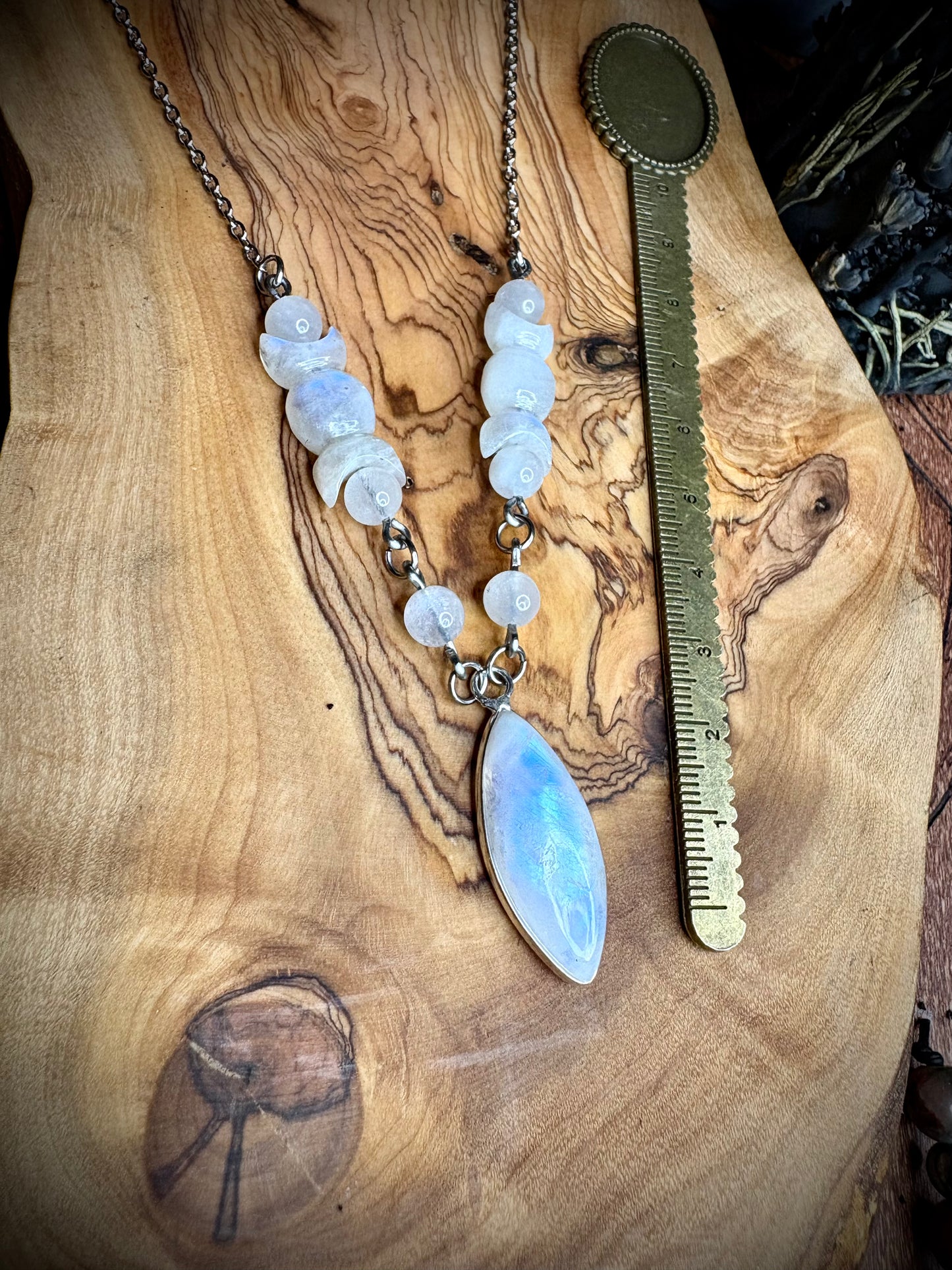 Triple Moon Rainbow Moonstone Necklace