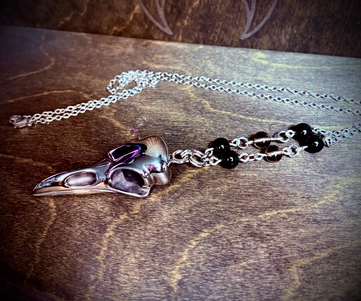 Midnight Raven Skull Necklace