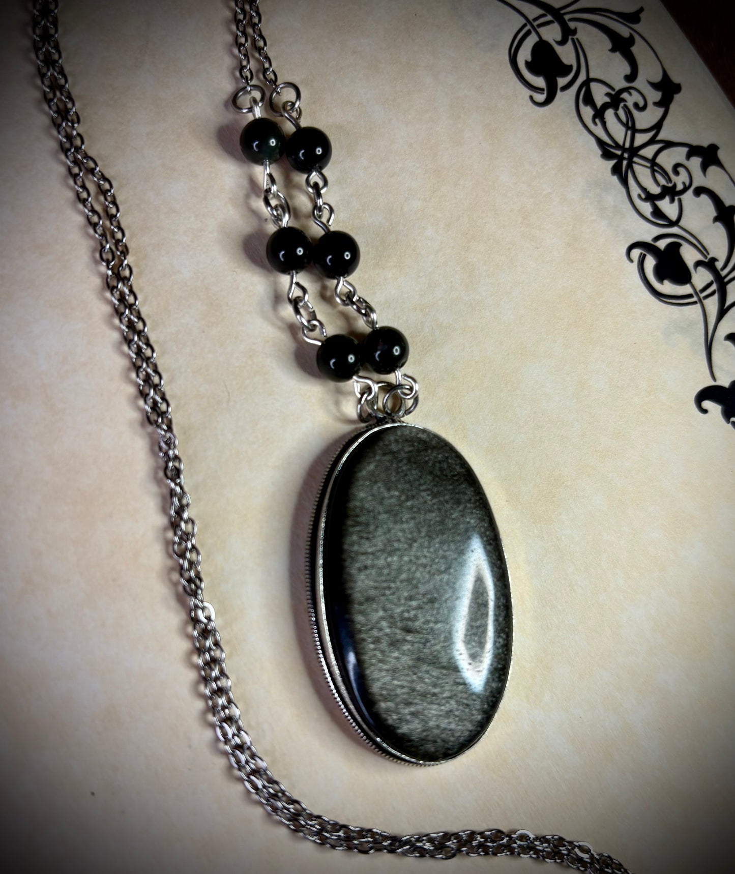 Oval Silver Sheen Obsidian Necklace 3