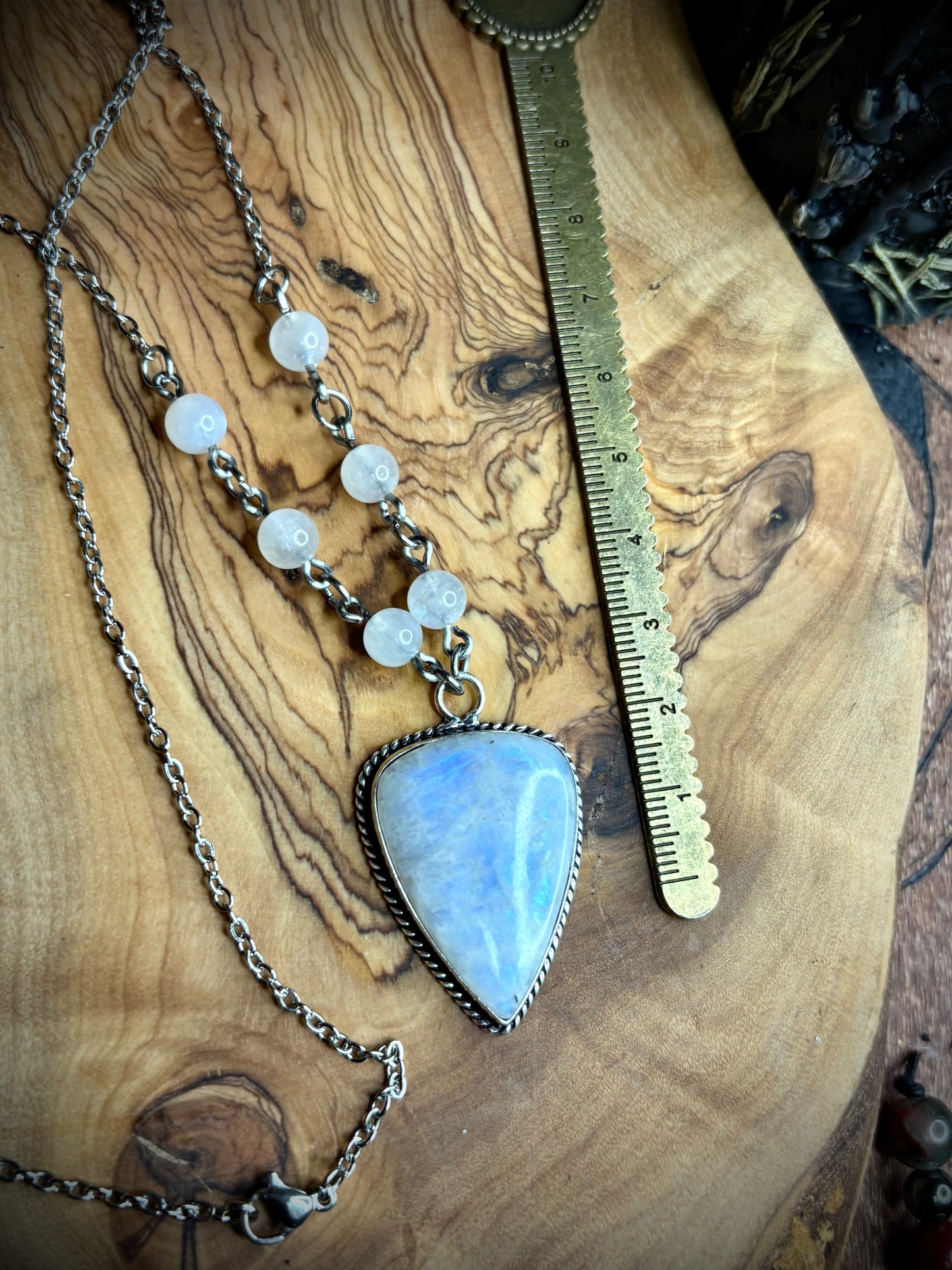 Large Rainbow Moonstone Triangle Necklace