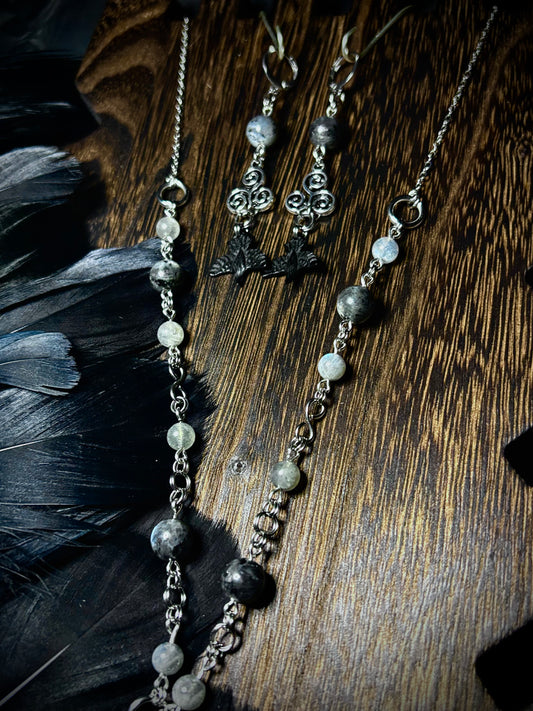 PRE ORDER Morrígan Raven — Necklace & Earring Set (Hand-Looped Stainless Steel)
