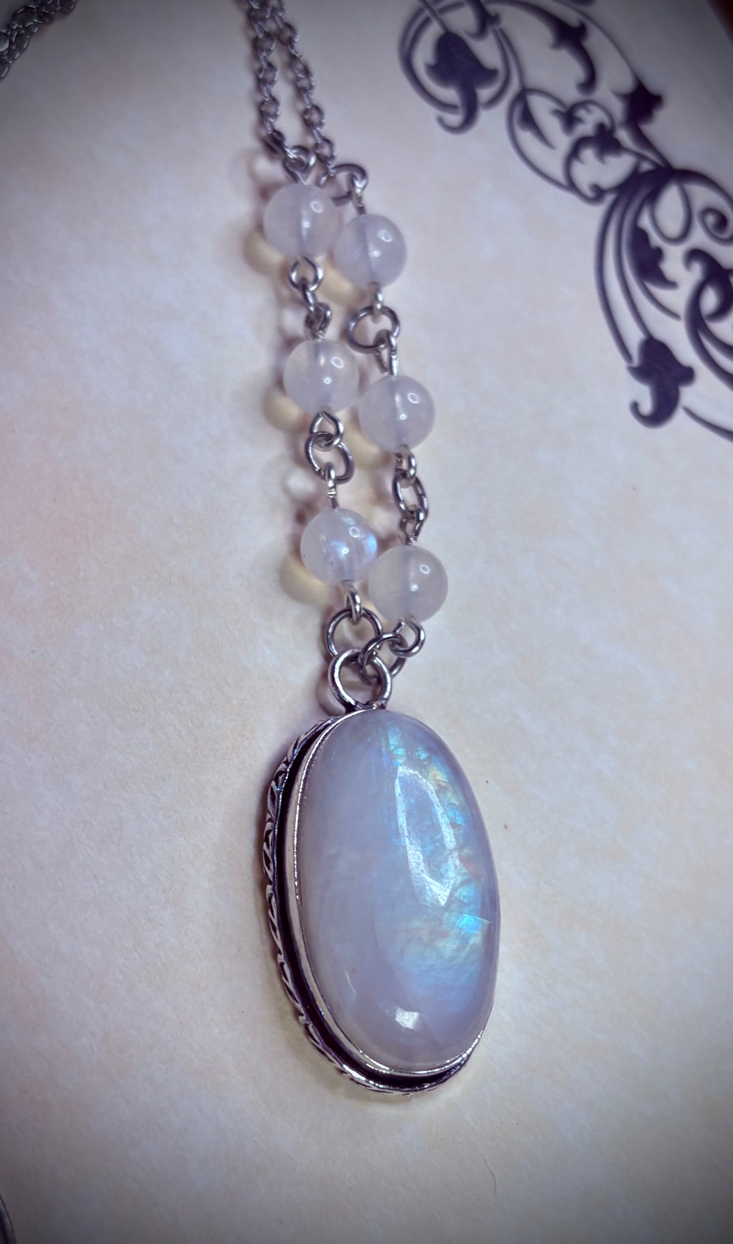 Rainbow Moonstone Oval Necklace