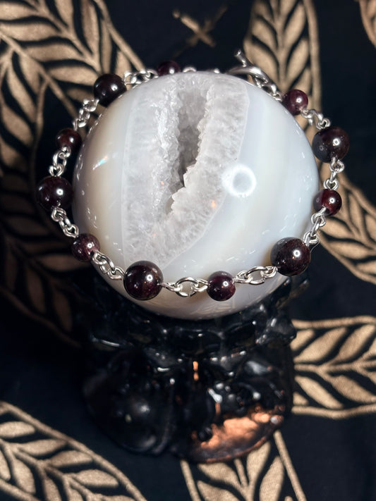 Garnet Bracelet • Stainless Steel • Toggle Clasp